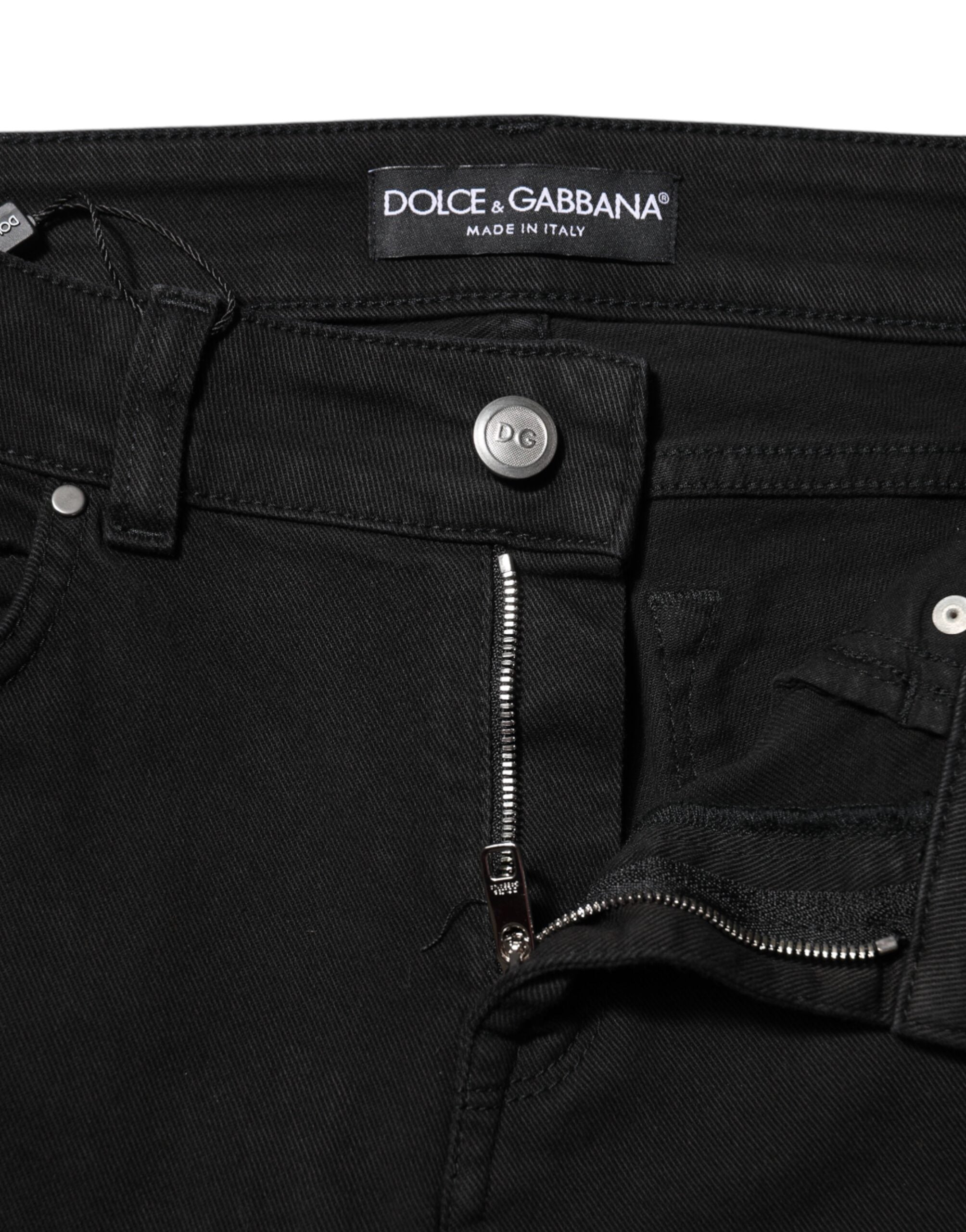 Dolce &amp; Gabbana Sorte Bomuldslogo Skinny Mellemhøj Talje Denim Jeans 