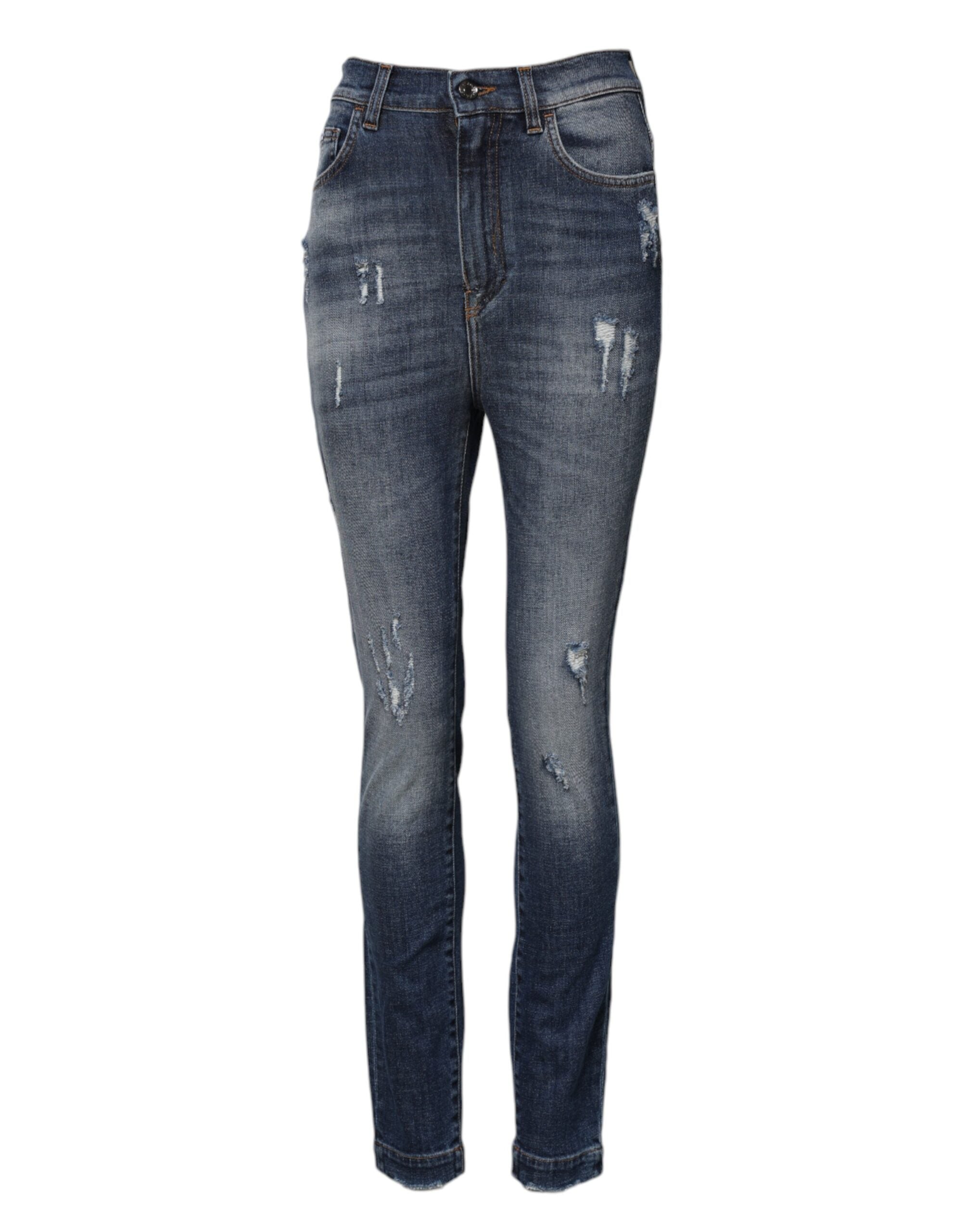 Dolce &amp; Gabbana Blå Bomuld Højtaljede Skinny Denim Jeans 