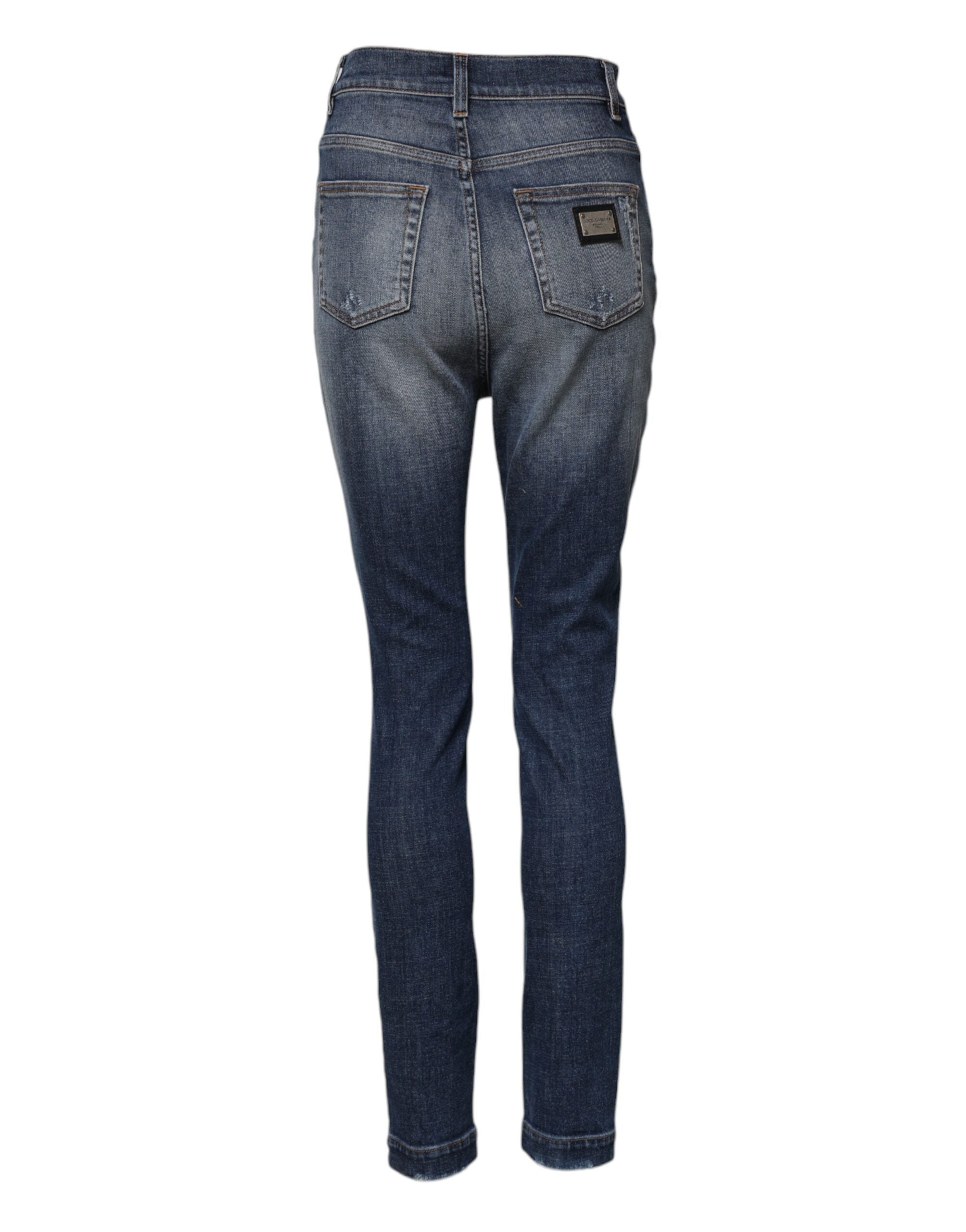 Dolce &amp; Gabbana Blå Bomuld Højtaljede Skinny Denim Jeans 