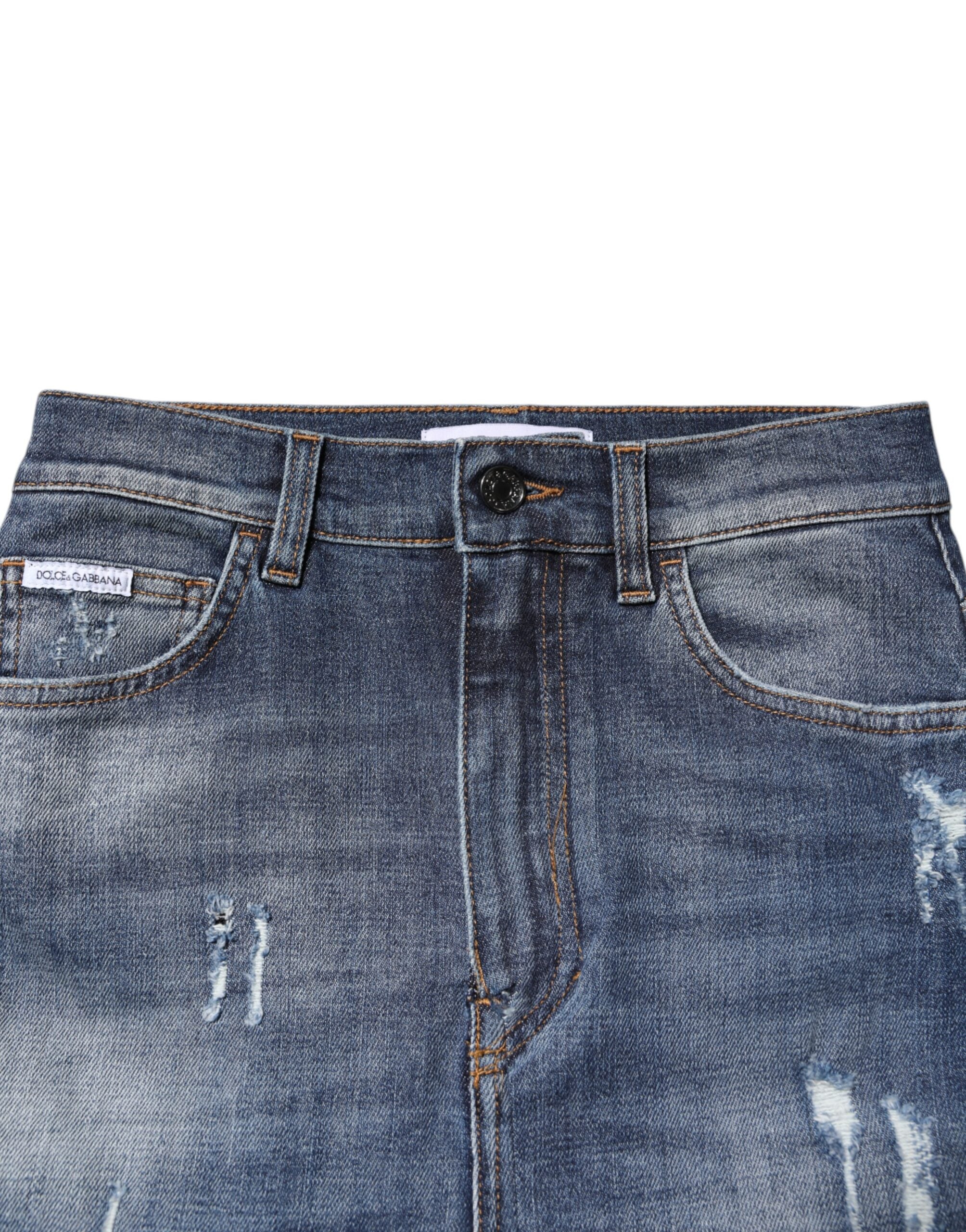 Dolce &amp; Gabbana Blå Bomuld Højtaljede Skinny Denim Jeans 