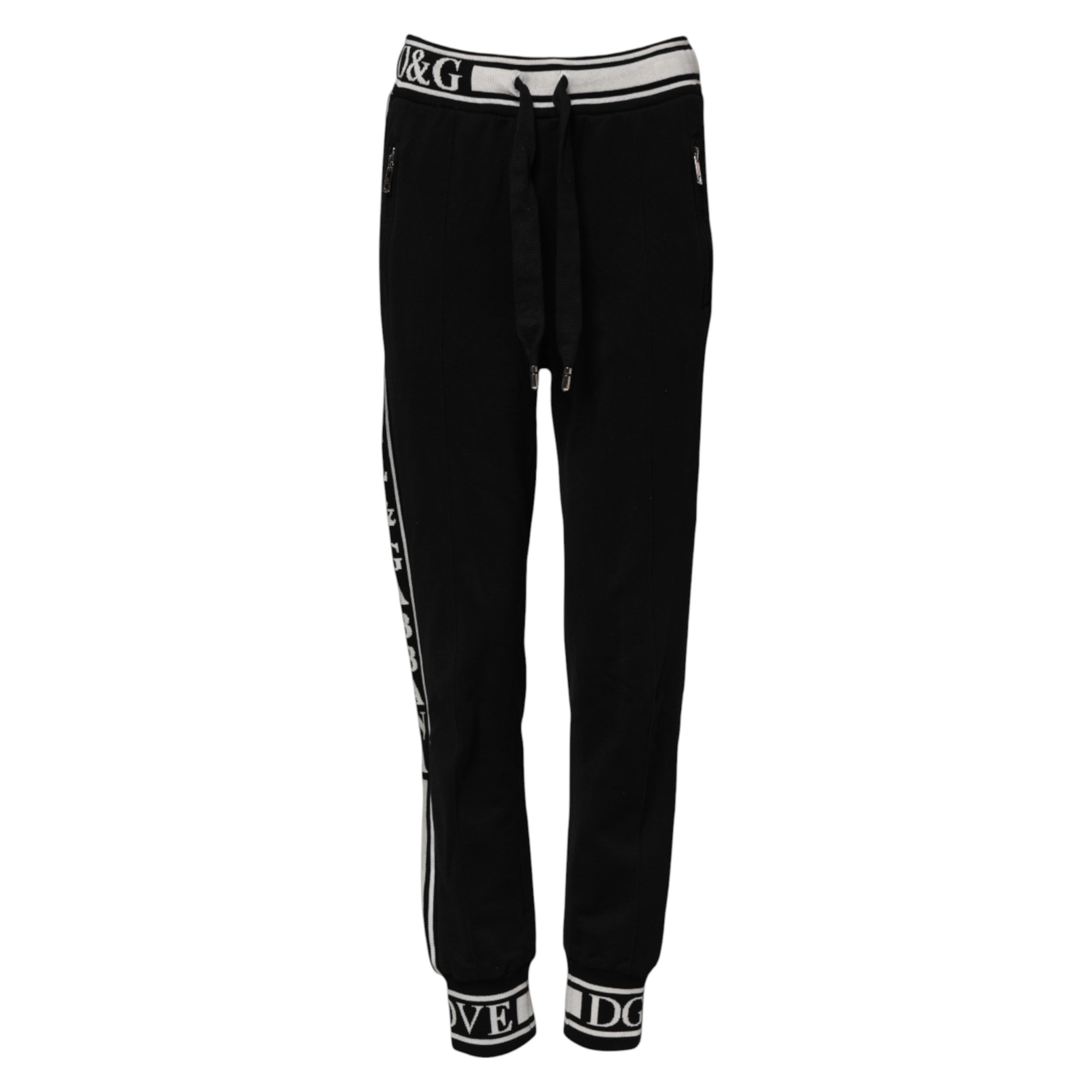 Dolce &amp; Gabbana Sorte Joggingbukser i Bomuld med Logo i Taljen 