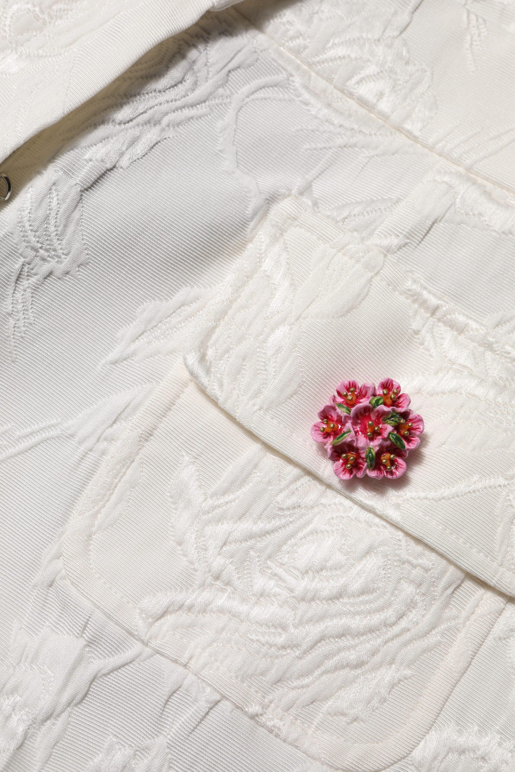 Dolce &amp; Gabbana Hvide Bomuldsbukser med Blomsterprint og Jacquard 