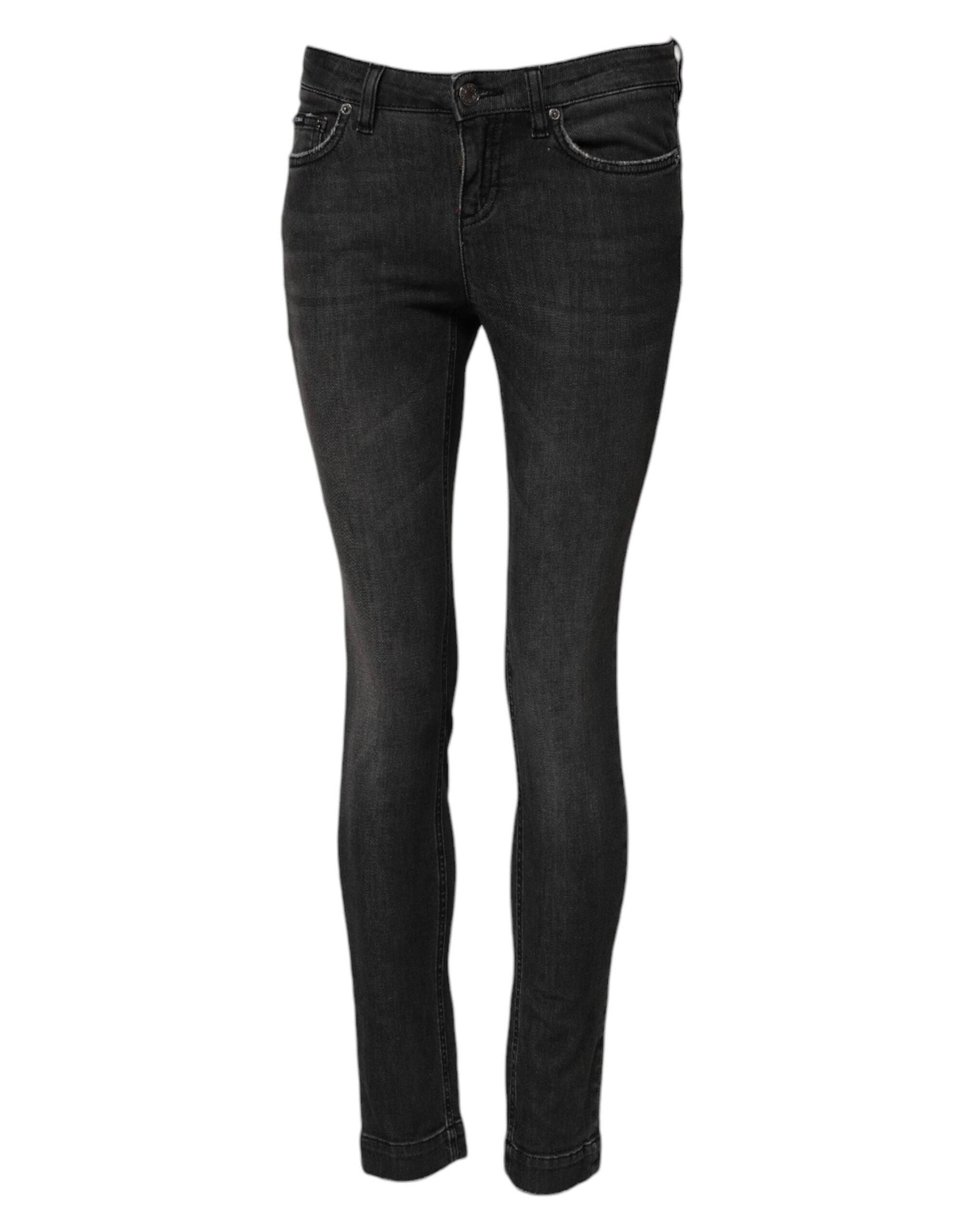 Dolce &amp; Gabbana Sorte Bomuld Lavtaljede Skinny Denim Jeans 