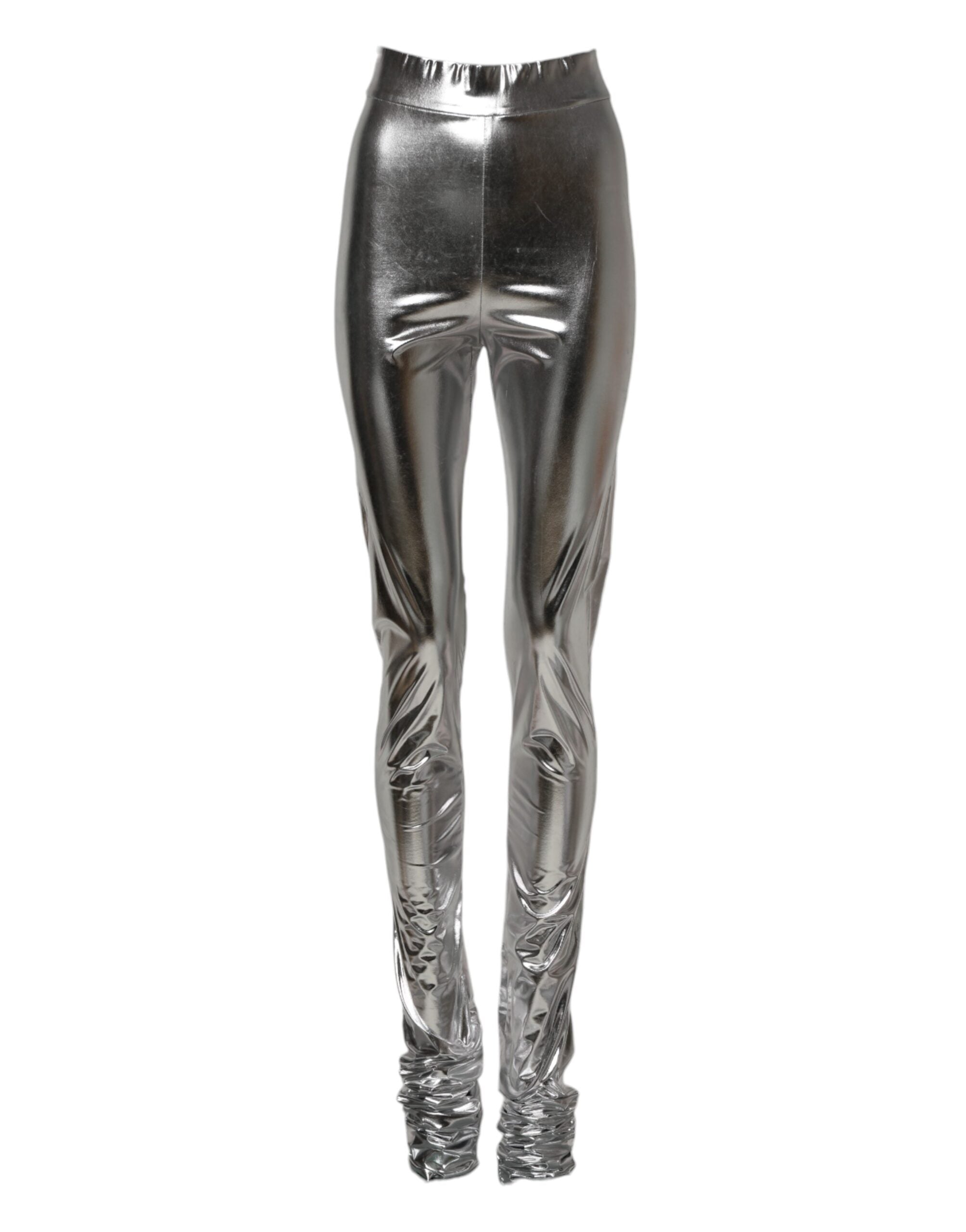 Dolce &amp; Gabbana Metallic Sølv Polyester Slim Fit Leggings Bukser 