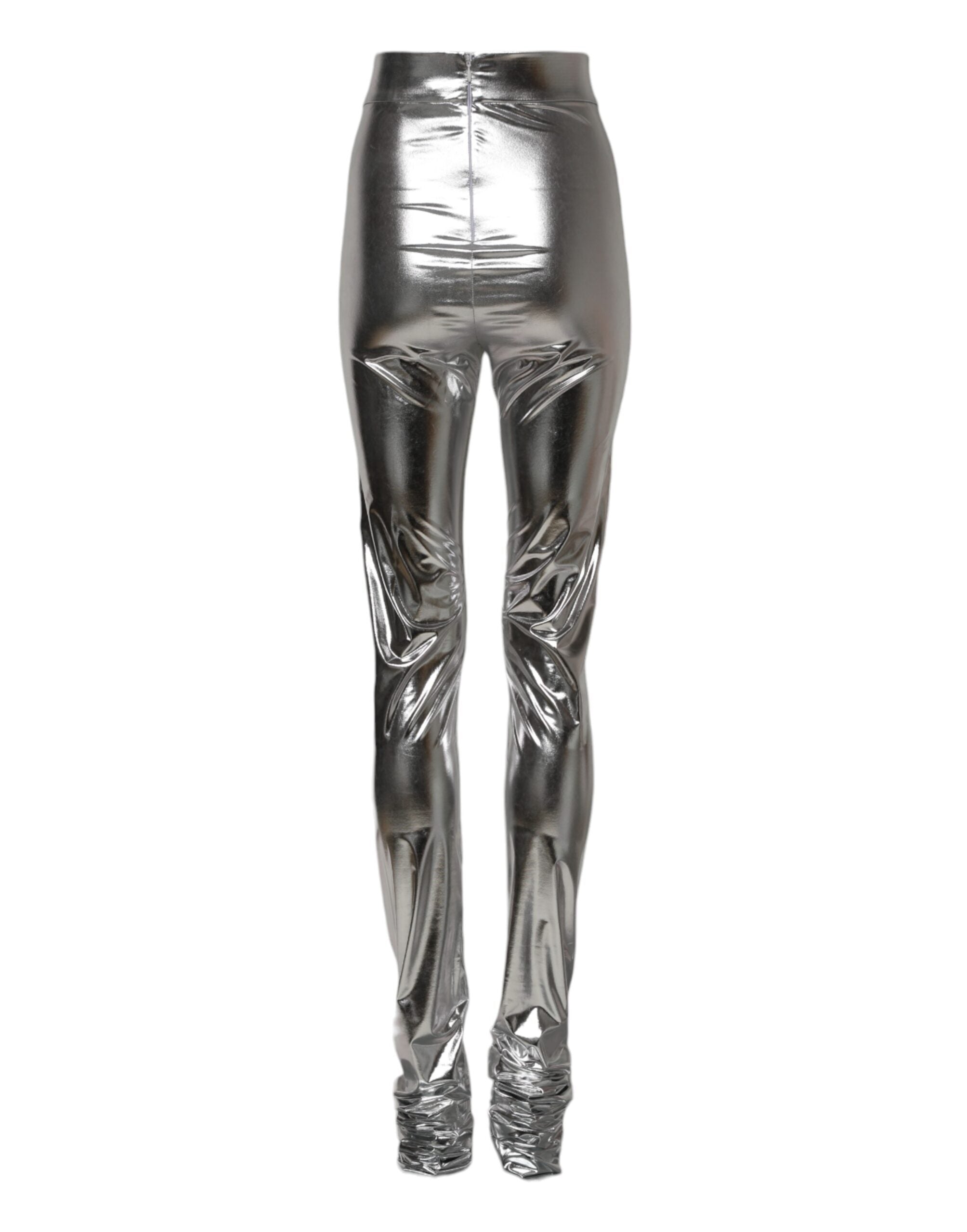Dolce &amp; Gabbana Metallic Sølv Polyester Slim Fit Leggings Bukser 