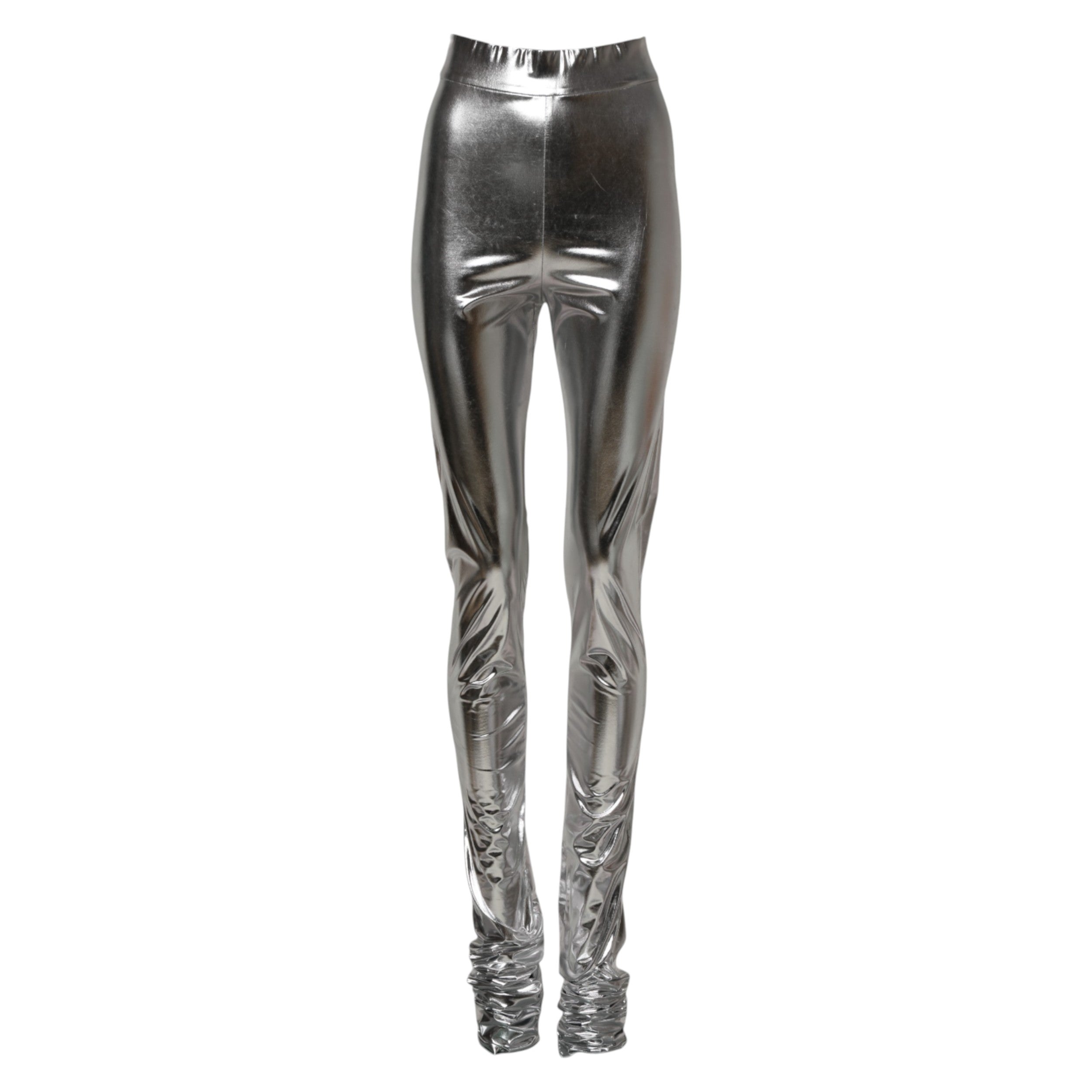 Dolce &amp; Gabbana Metallic Sølv Polyester Slim Fit Leggings Bukser 