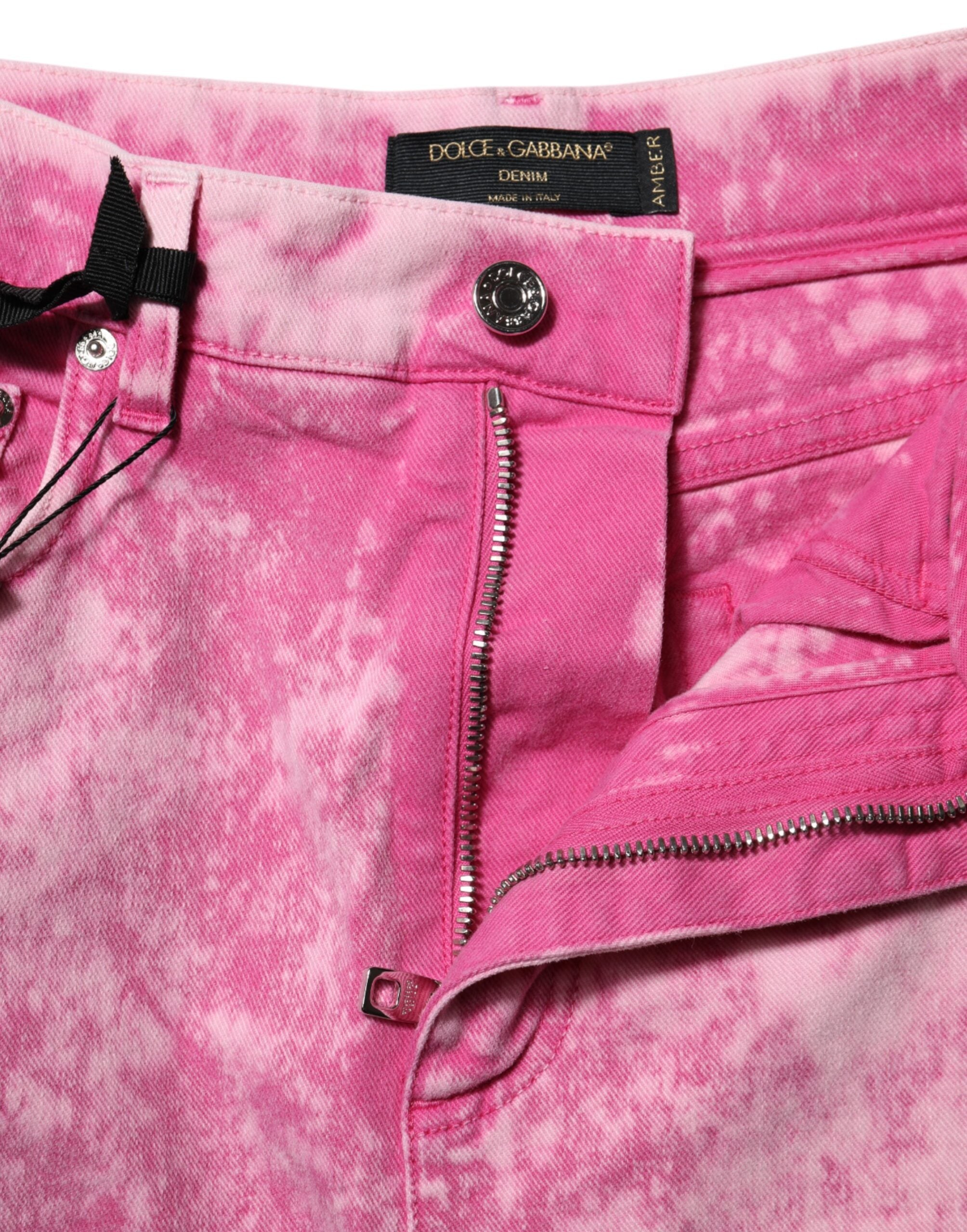 Dolce &amp; Gabbana Pink Tie Dye Højtaljede Tapered Denim Jeans 