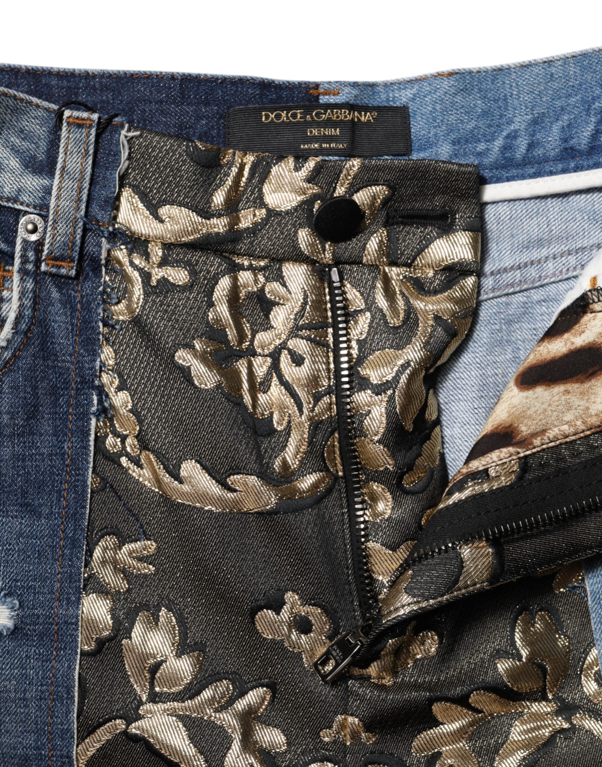 Dolce &amp; Gabbana Flerfarvede Patchwork Tapered Denim Jeans 