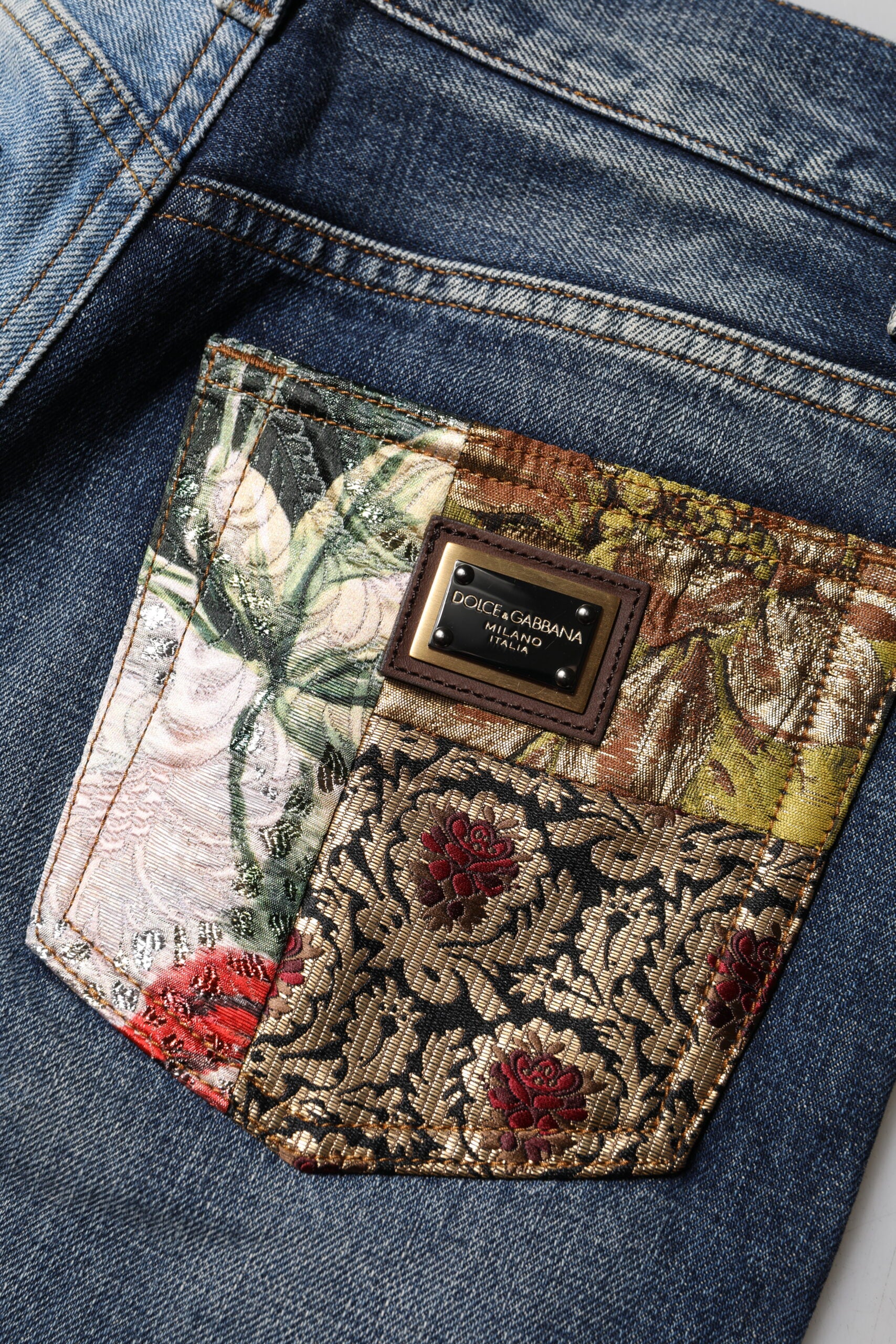 Dolce &amp; Gabbana Flerfarvede Patchwork Tapered Denim Jeans 