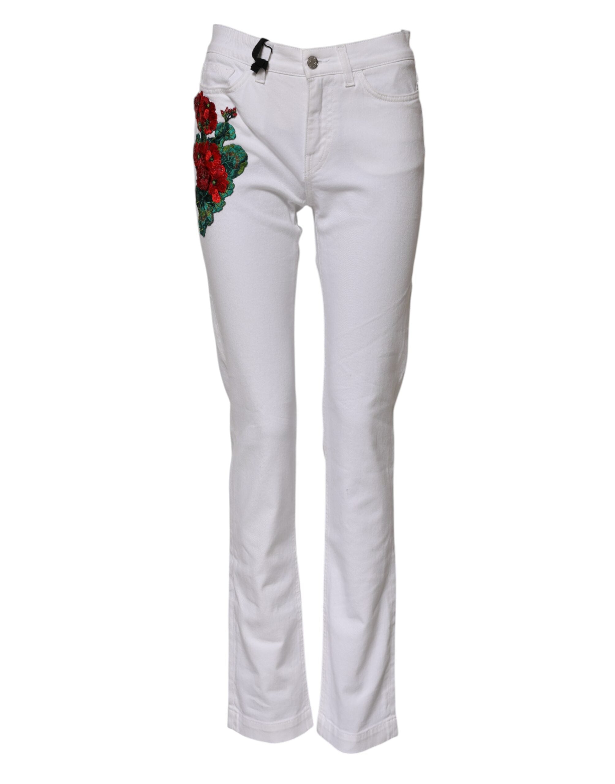 Dolce &amp; Gabbana Vita Blommiga Broderier Flickjeans Denim 