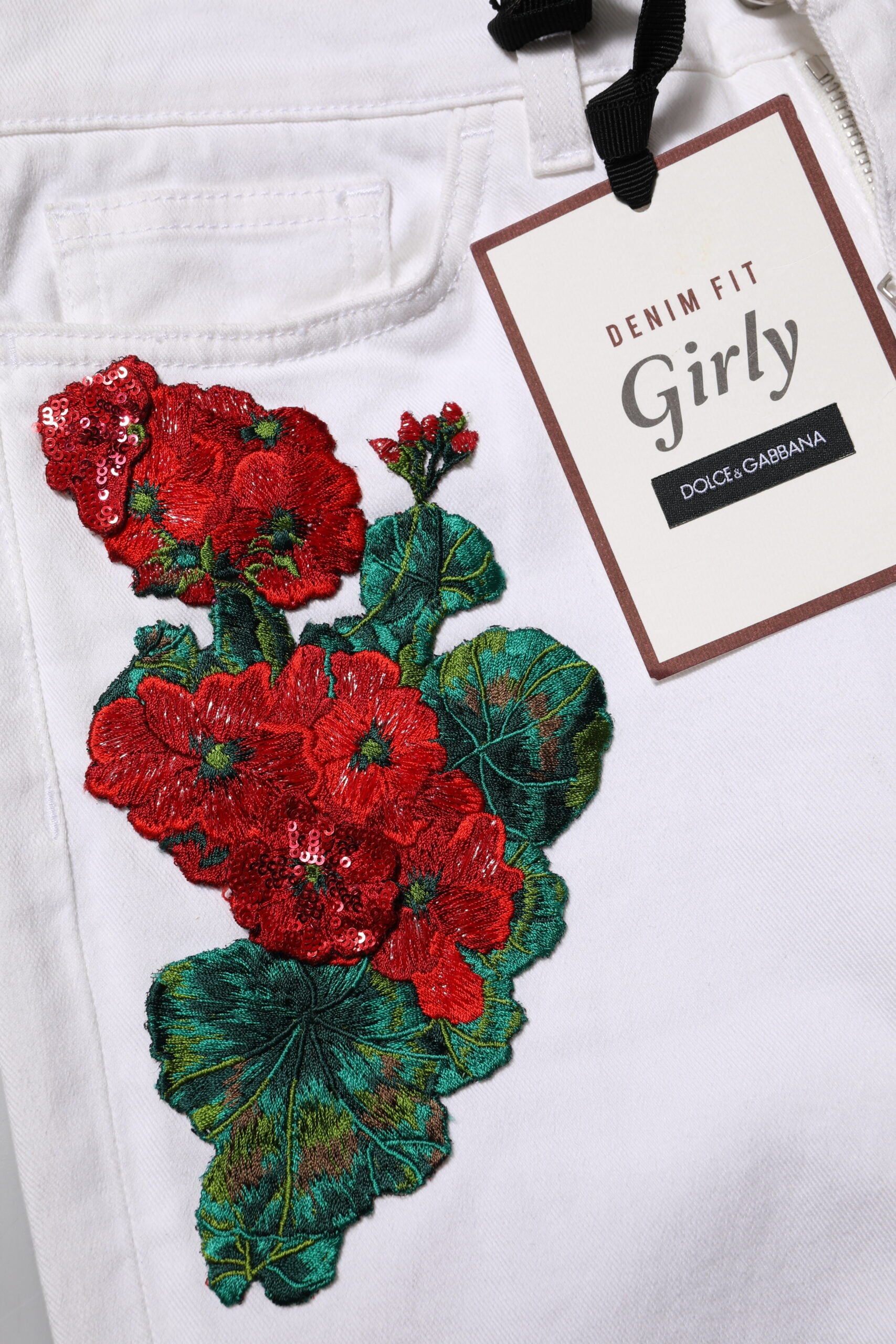 Dolce &amp; Gabbana Vita Blommiga Broderier Flickjeans Denim 