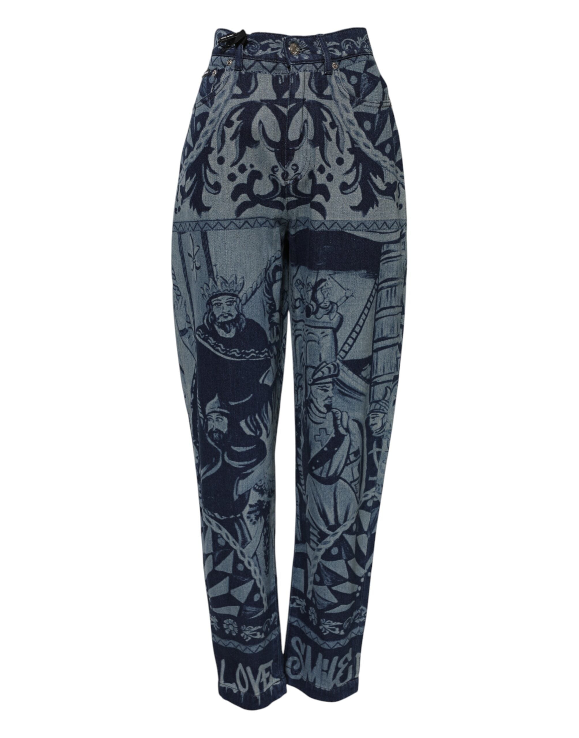 Dolce &amp; Gabbana Blå Grafisk Print Tapered Denim Jeans 