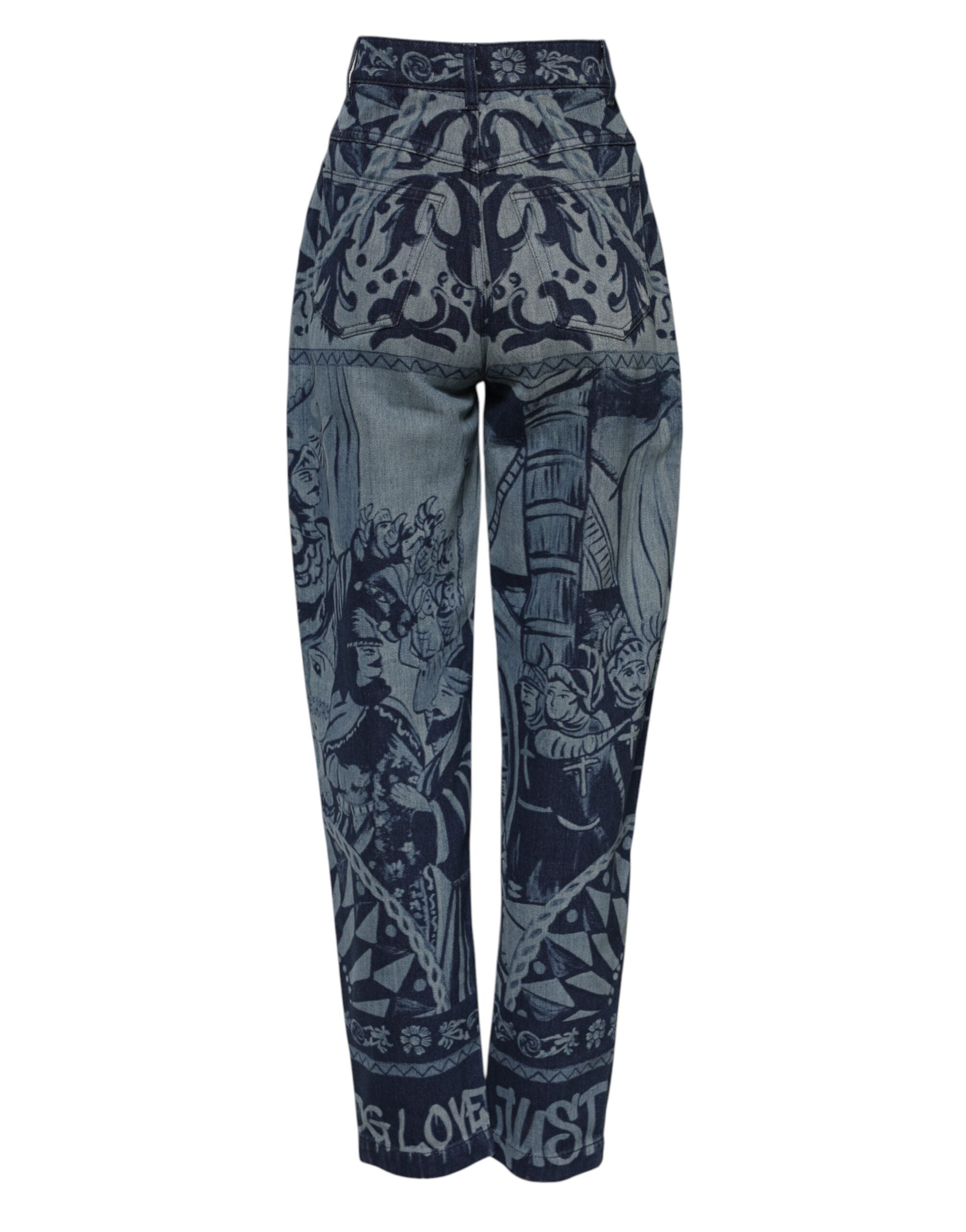 Dolce &amp; Gabbana Blå Grafisk Print Tapered Denim Jeans 