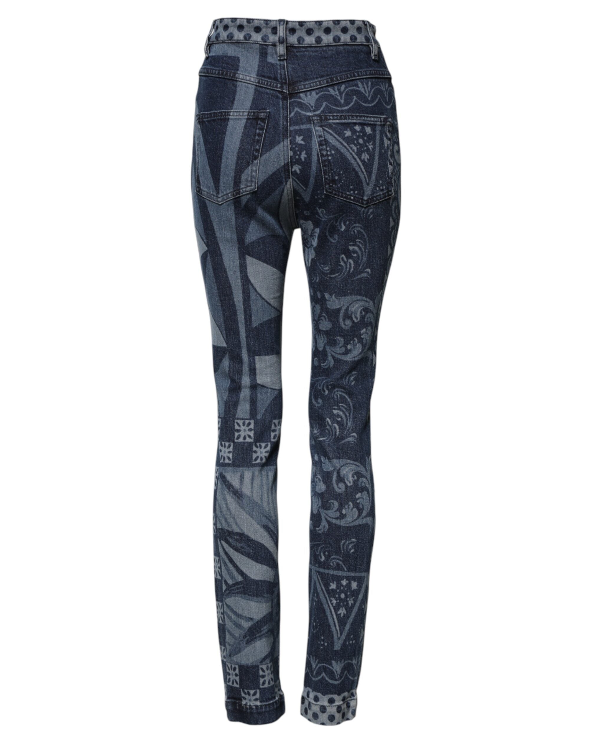 Dolce &amp; Gabbana Blå Grafisk Print Bomulds Skinny Denim Jeans 