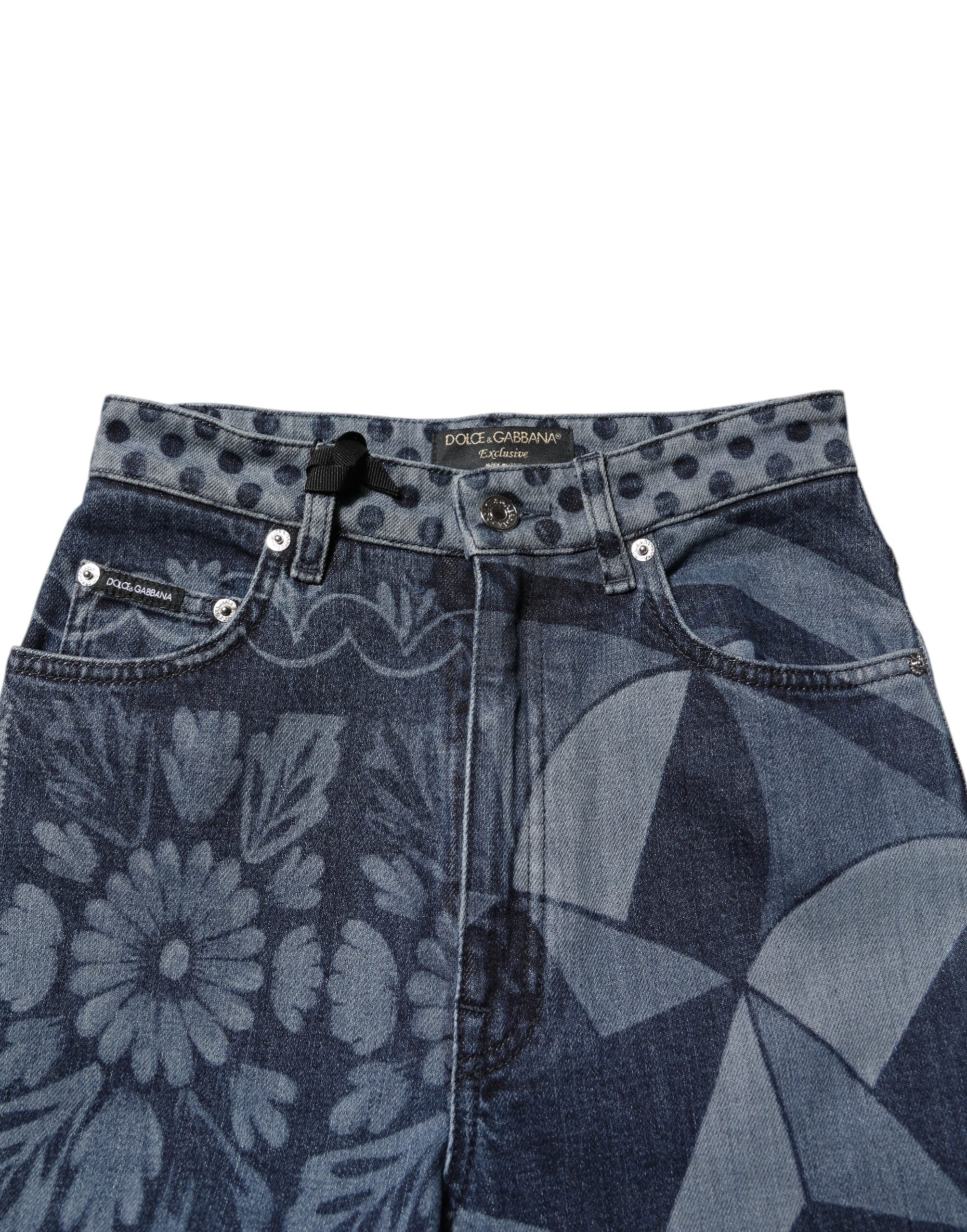 Dolce &amp; Gabbana Blå Grafisk Print Bomulds Skinny Denim Jeans 
