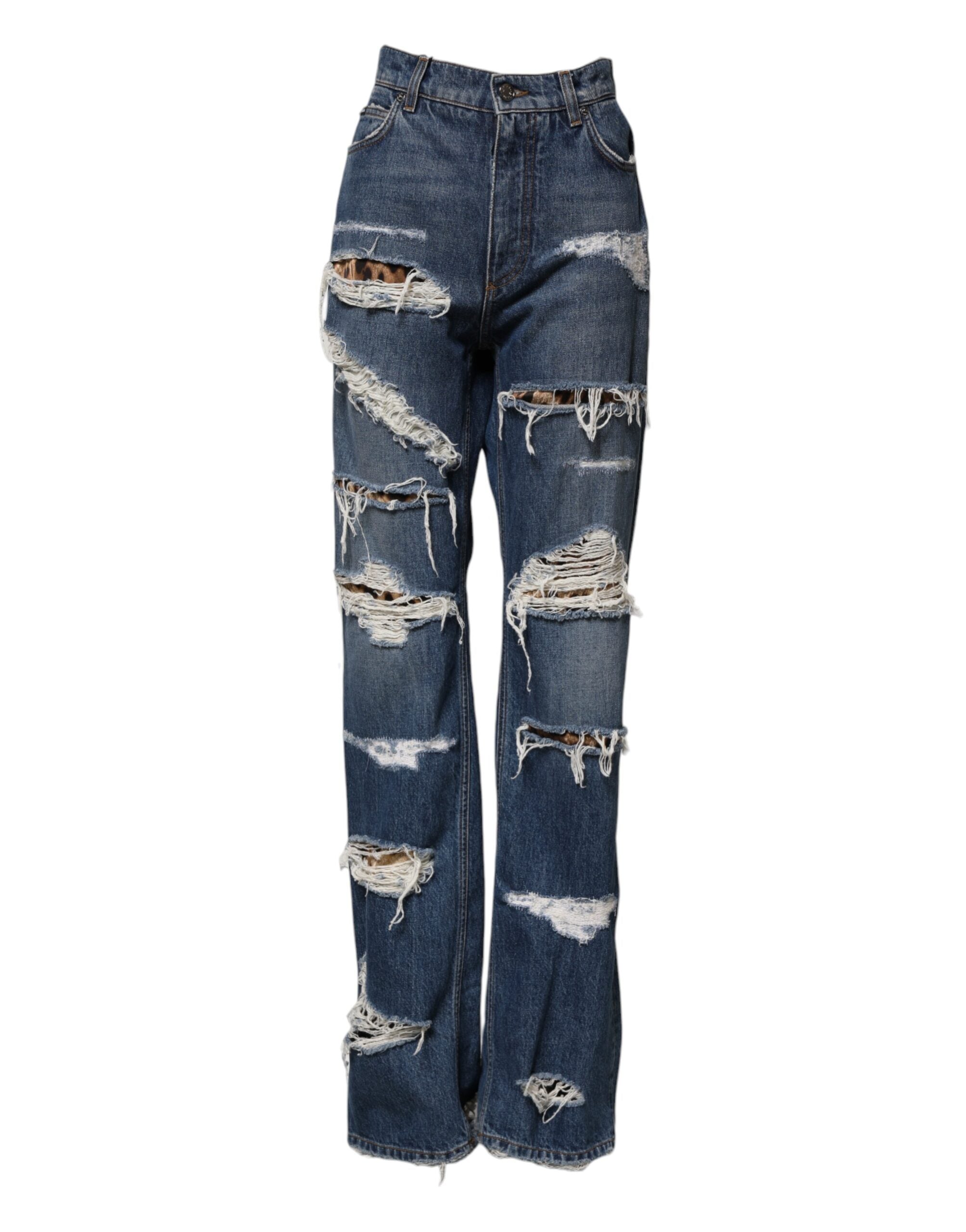 Dolce &amp; Gabbana Blue Lattered Bomuld Straight Denim Jeans