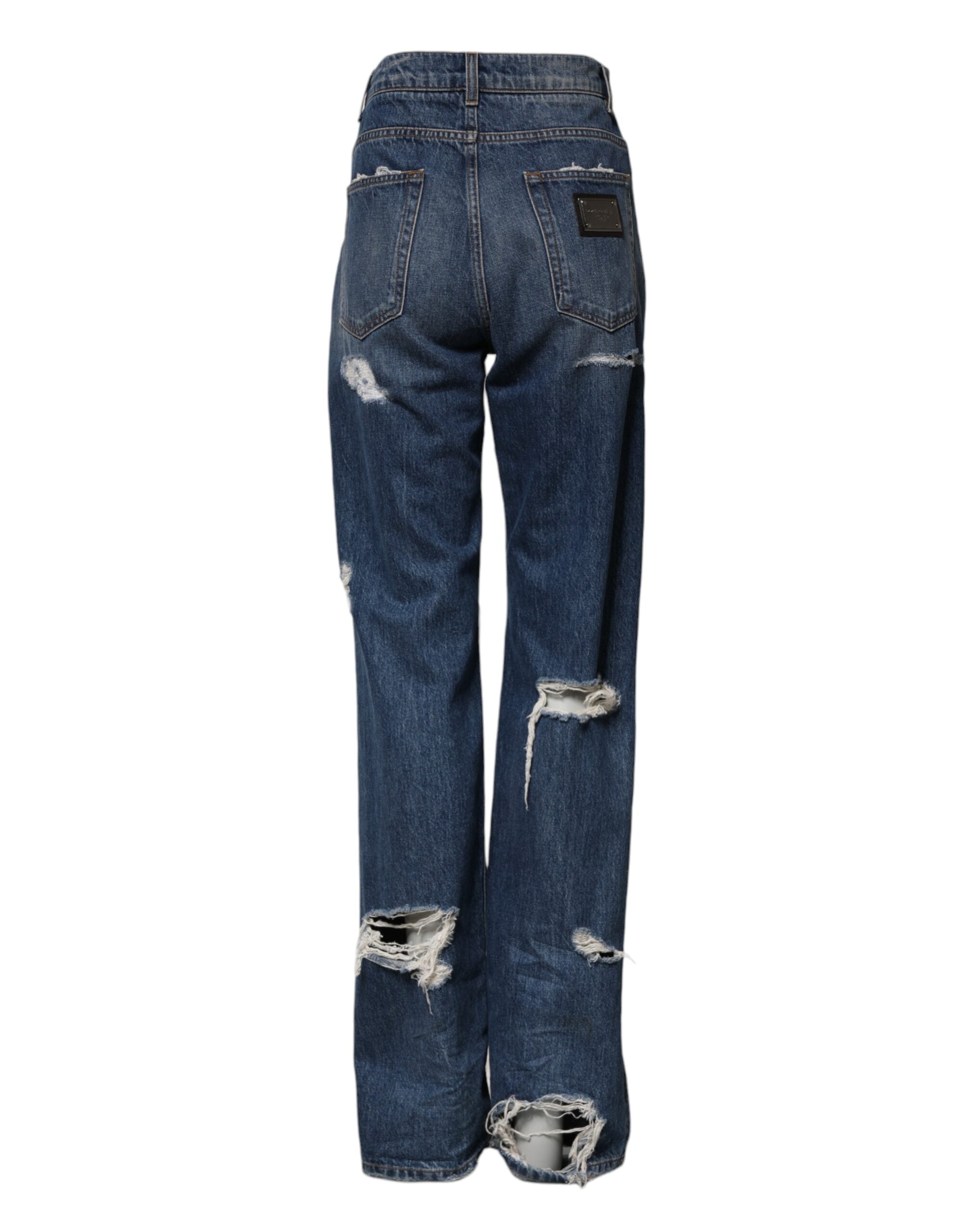 Dolce &amp; Gabbana Blue Lattered Bomuld Straight Denim Jeans