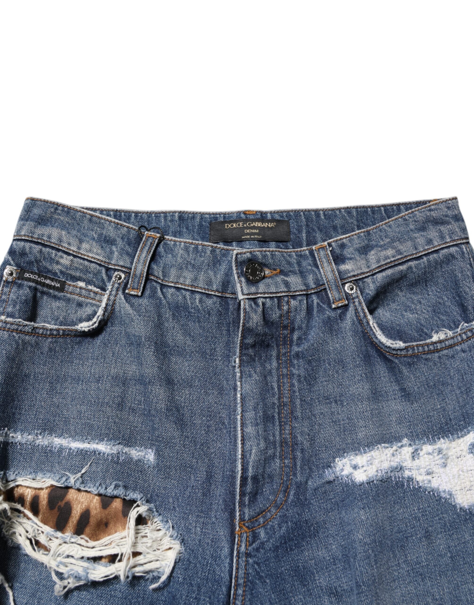 Dolce &amp; Gabbana Blue Lattered Bomuld Straight Denim Jeans