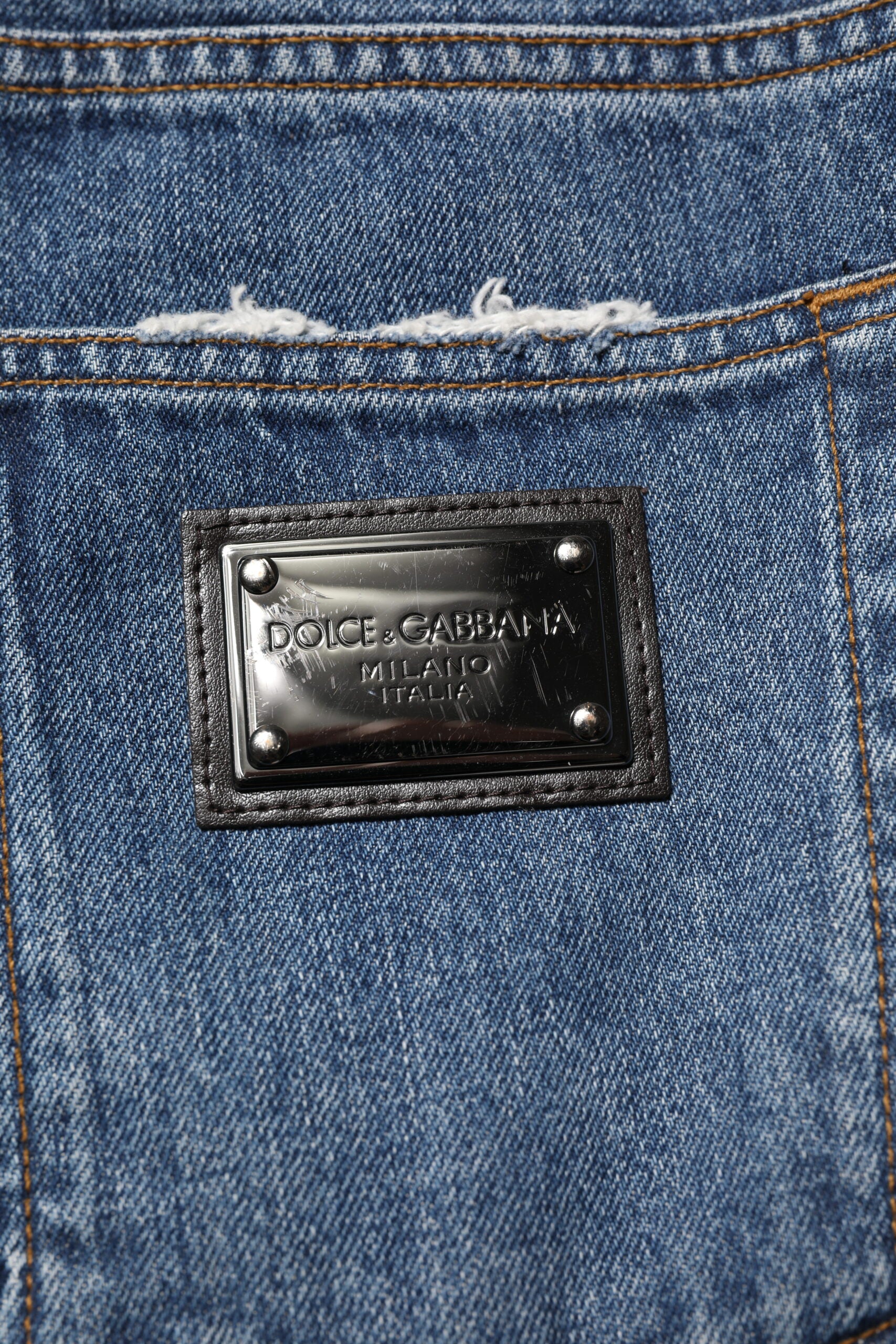 Dolce &amp; Gabbana Blue Lattered Bomuld Straight Denim Jeans