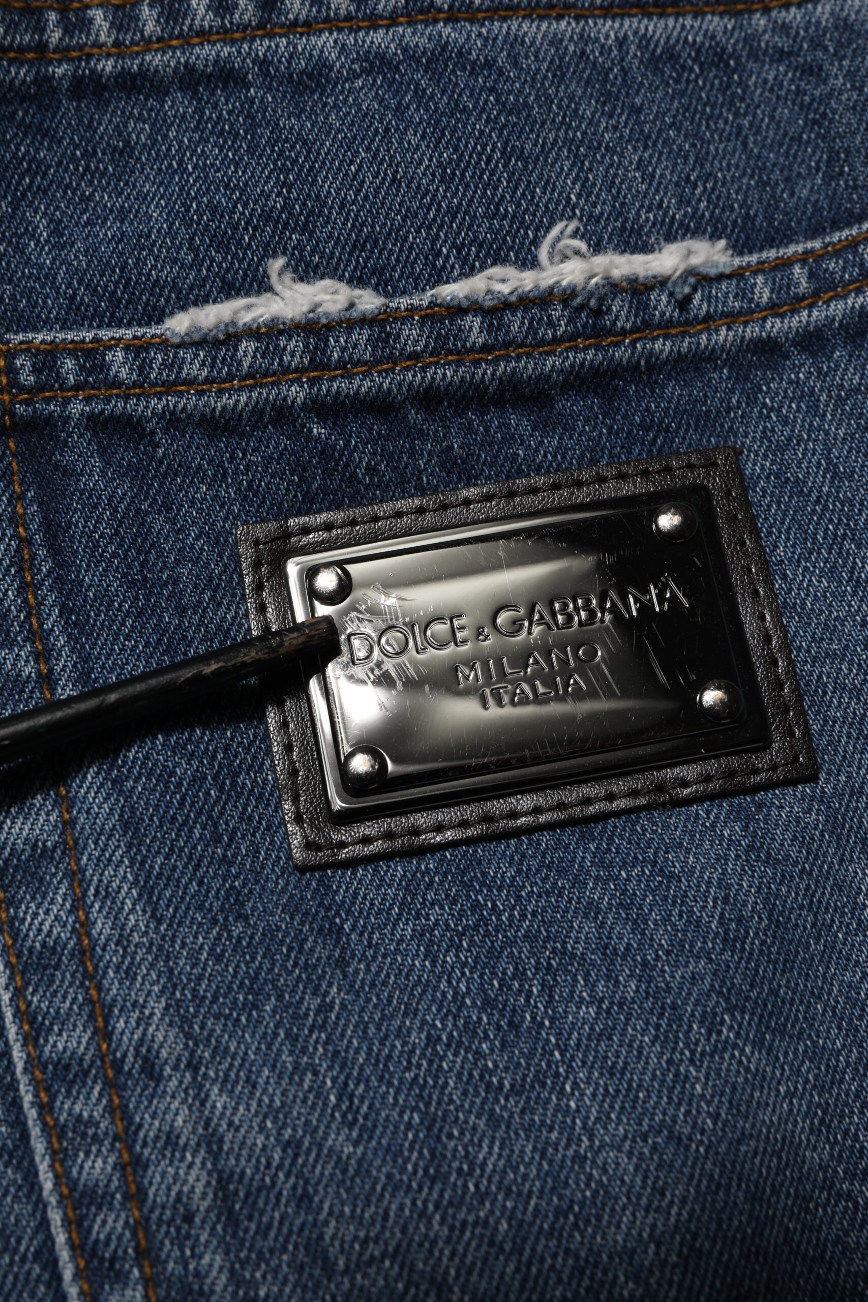 Dolce &amp; Gabbana Blue Lattered Bomuld Straight Denim Jeans