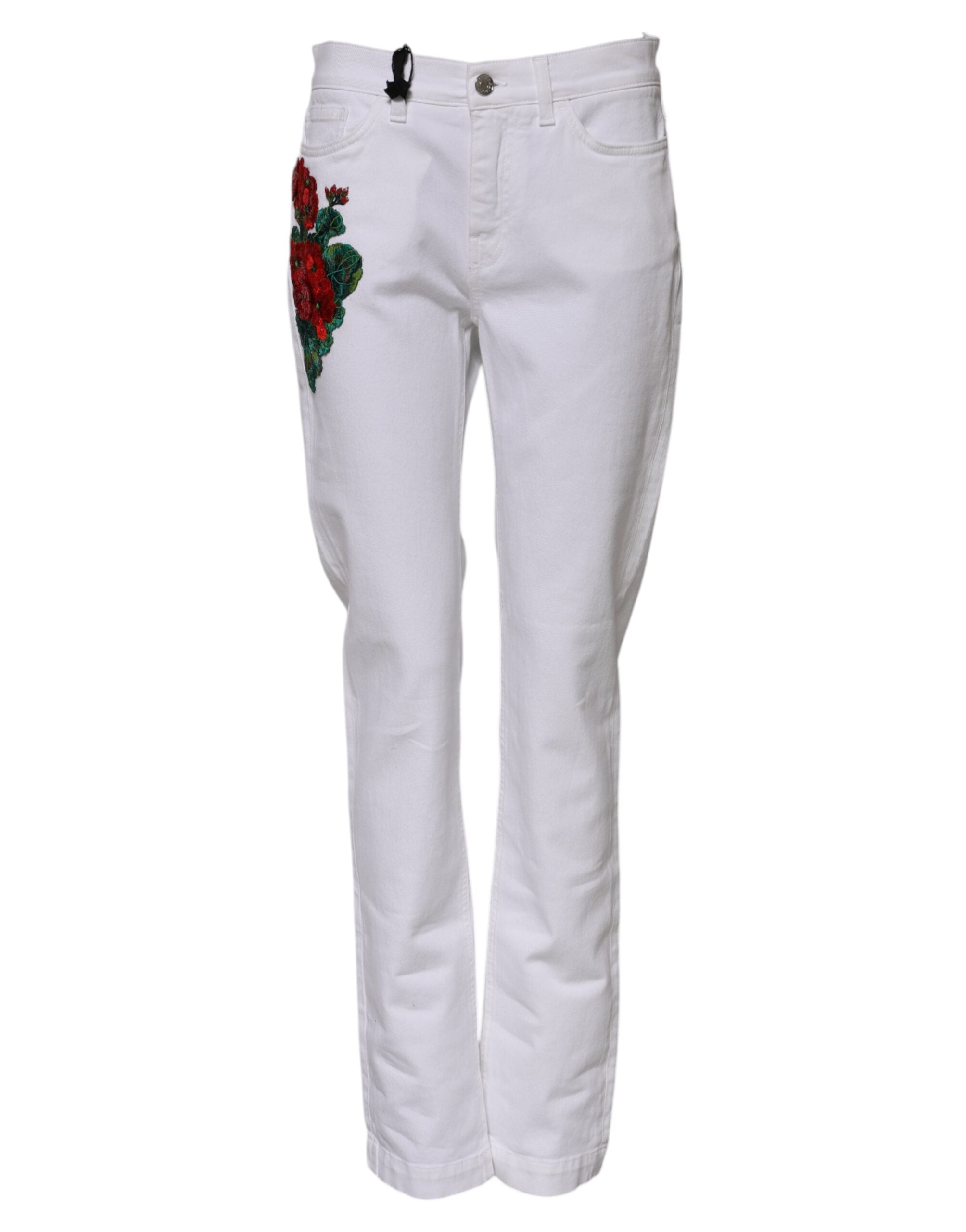 Dolce &amp; Gabbana Hvide Blomsterbroderi Pigede Denim Jeans 