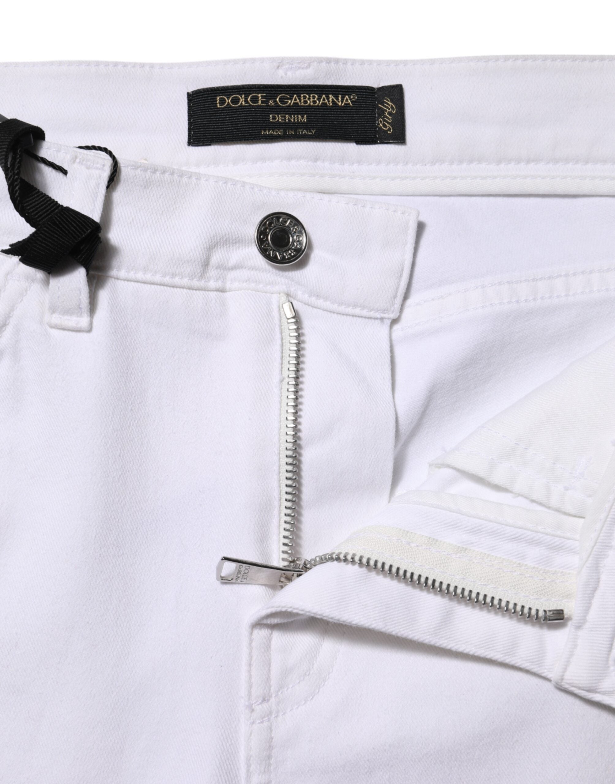 Dolce &amp; Gabbana Hvide Blomsterbroderi Pigede Denim Jeans 