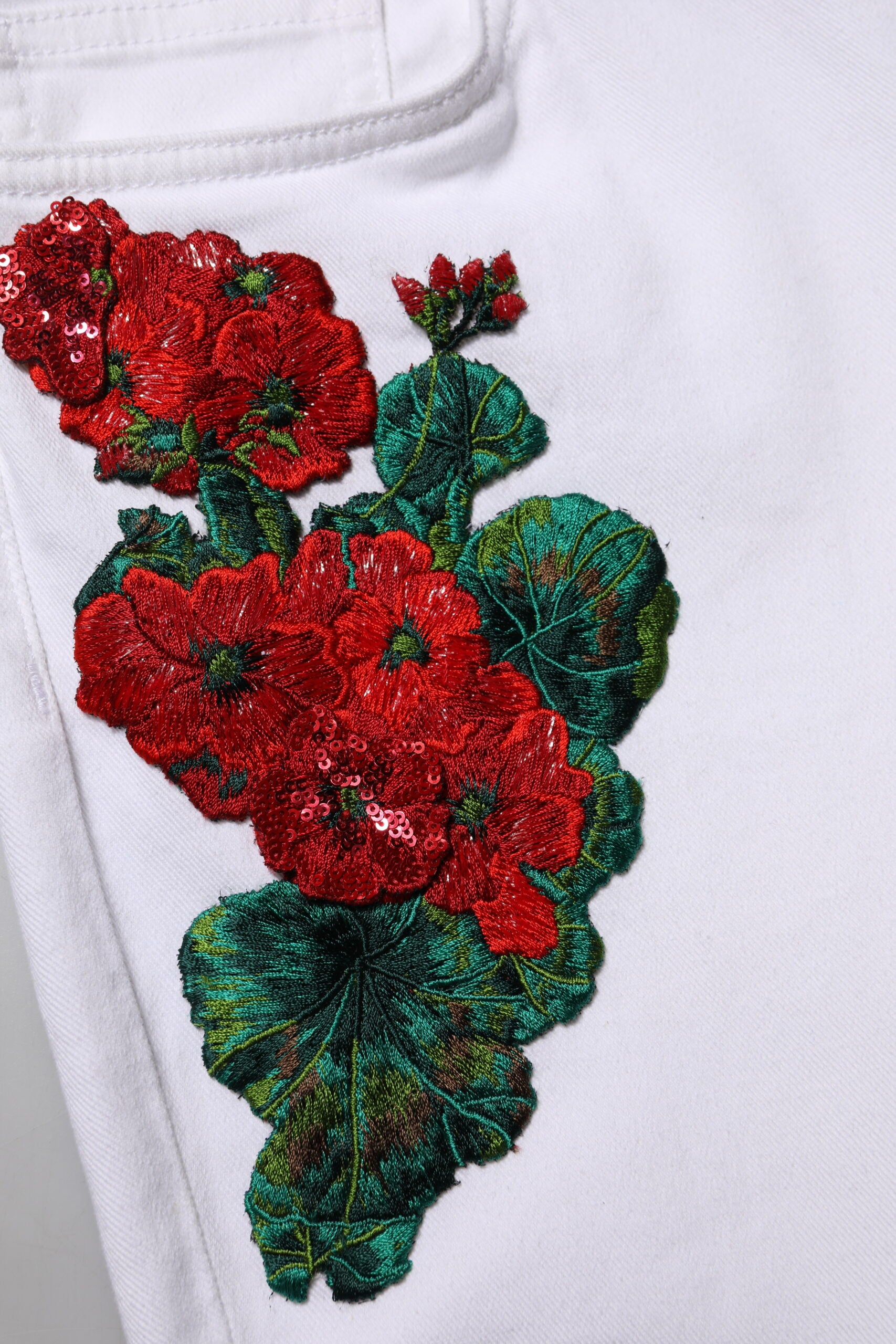 Dolce &amp; Gabbana Hvide Blomsterbroderi Pigede Denim Jeans 