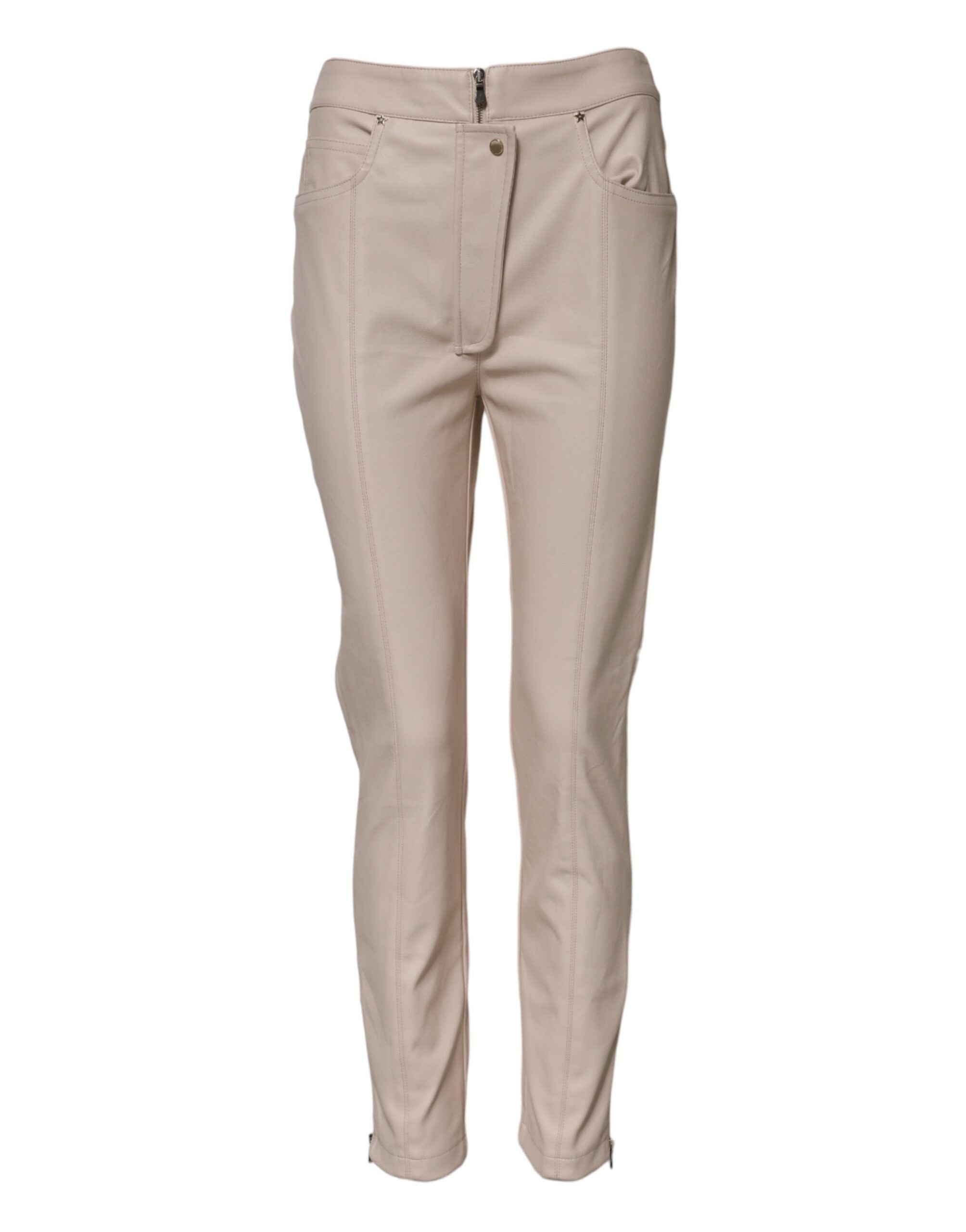 Elisabetta Franchi Beige Højtaljede Koniske Bukser 