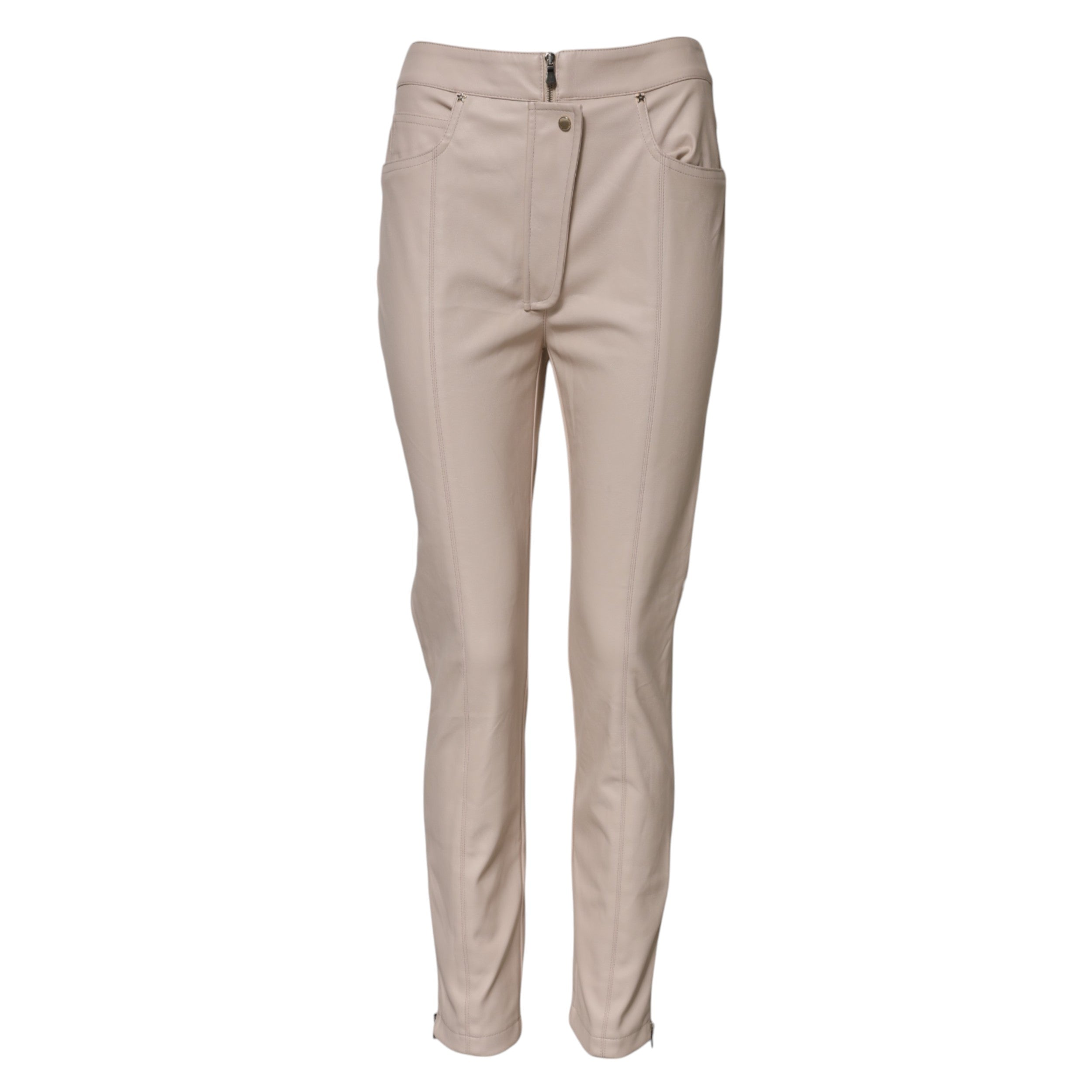 Elisabetta Franchi Beige Højtaljede Koniske Bukser 