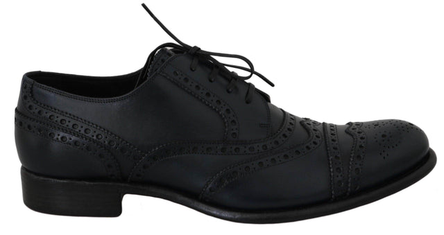 Dolce & Gabbana Elegant Blue Leather Wingtip Derby Shoes - Hilstor