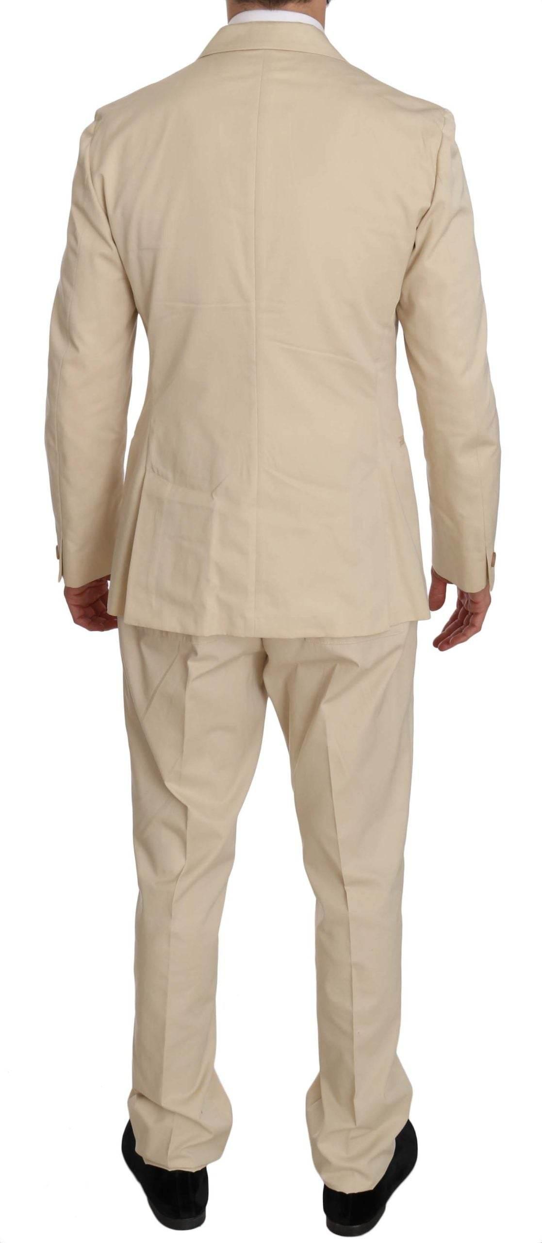 Romeo Gigli Two Piece 3 Button Beige Cotton Solid Suit - Hilstor