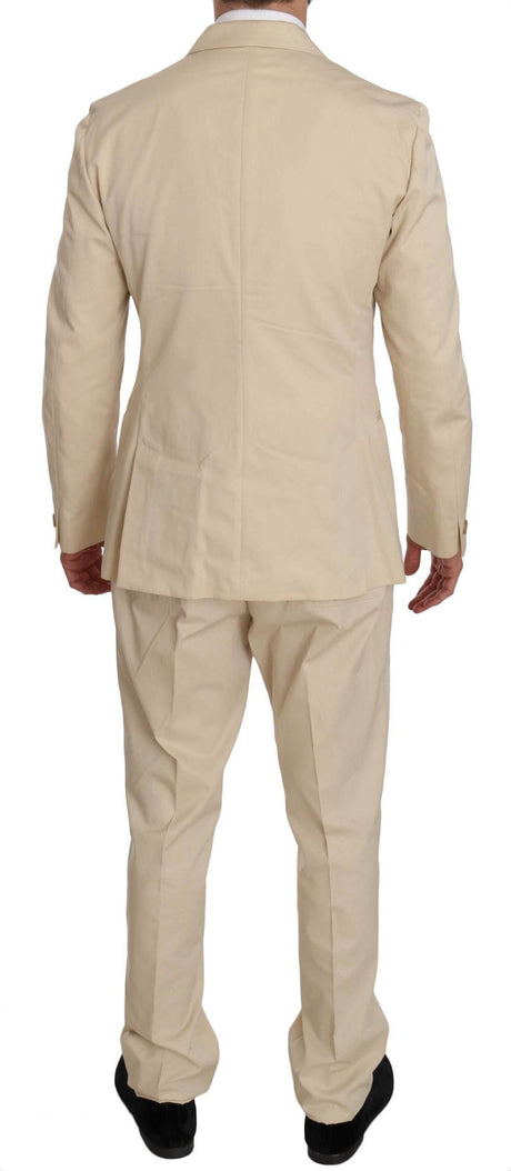 Romeo Gigli Two Piece 3 Button Beige Cotton Solid Suit - Hilstor
