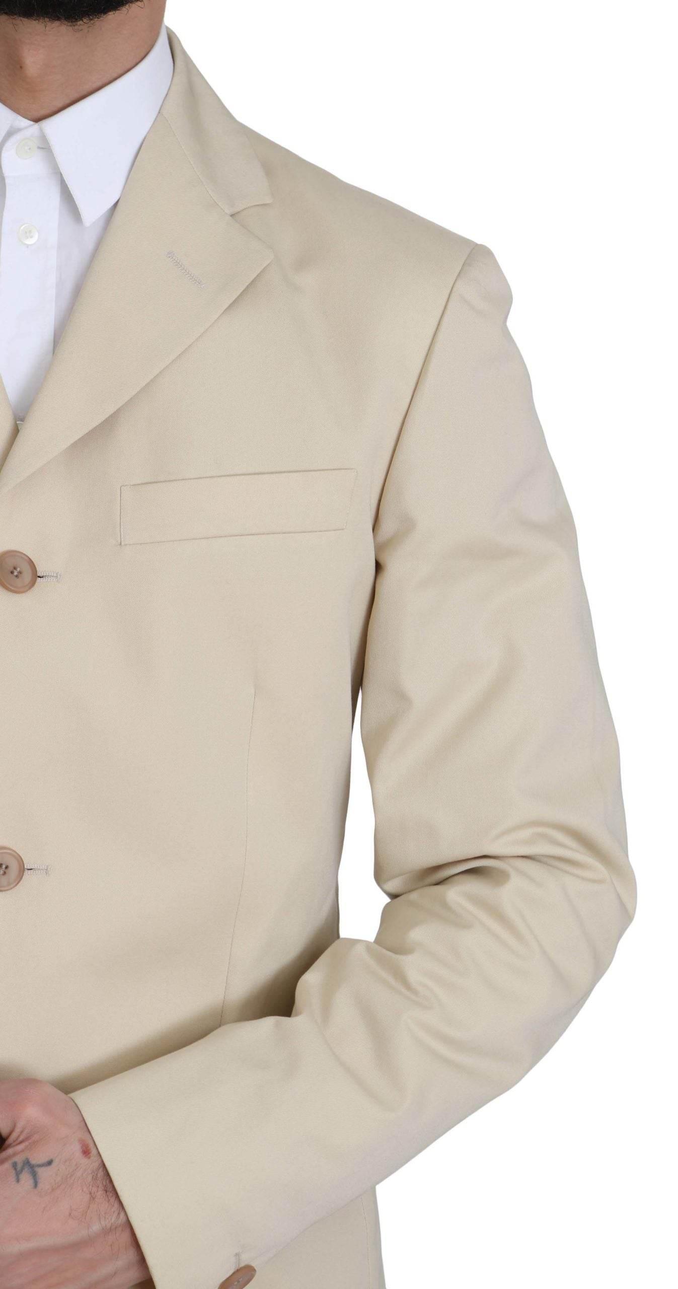 Romeo Gigli Two Piece 3 Button Beige Cotton Solid Suit - Hilstor