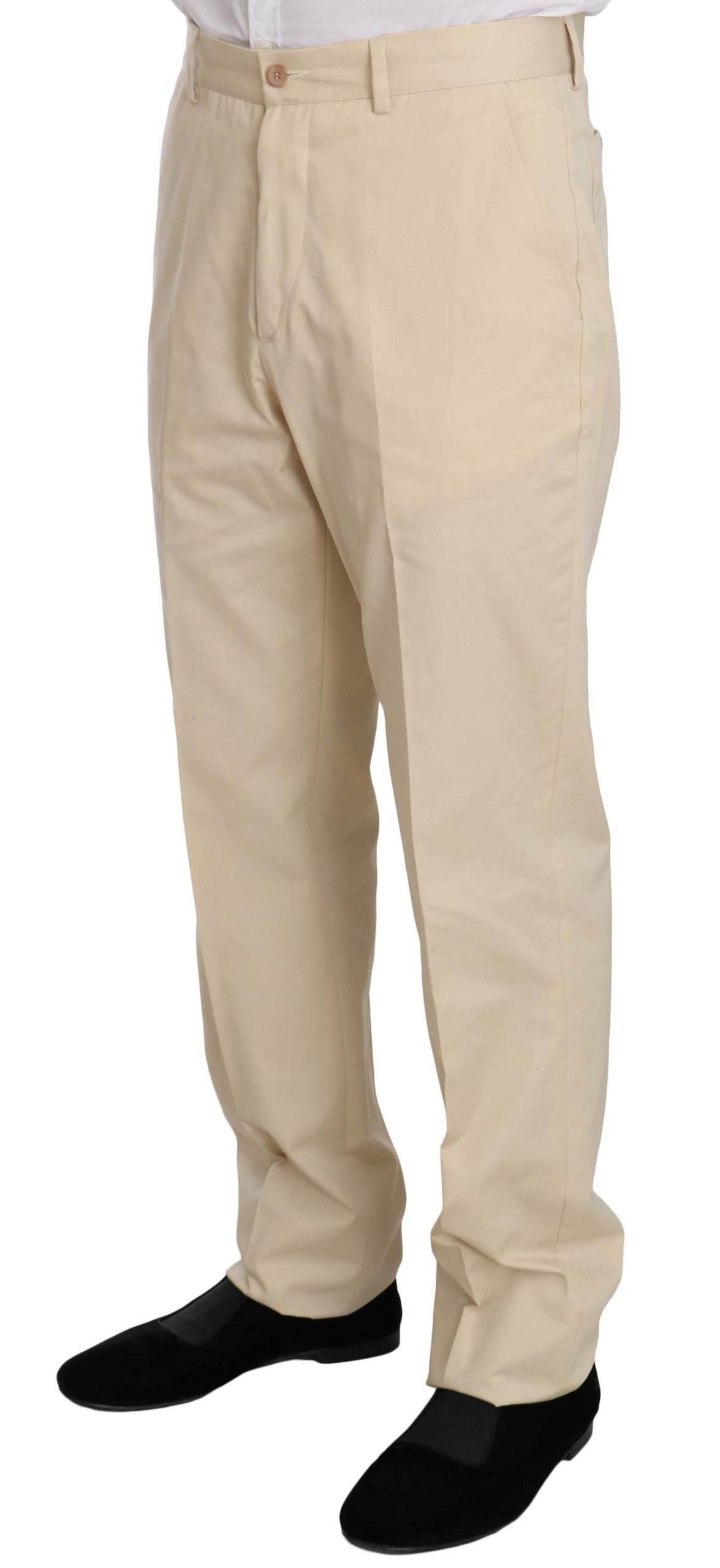 Romeo Gigli Two Piece 3 Button Beige Cotton Solid Suit - Hilstor