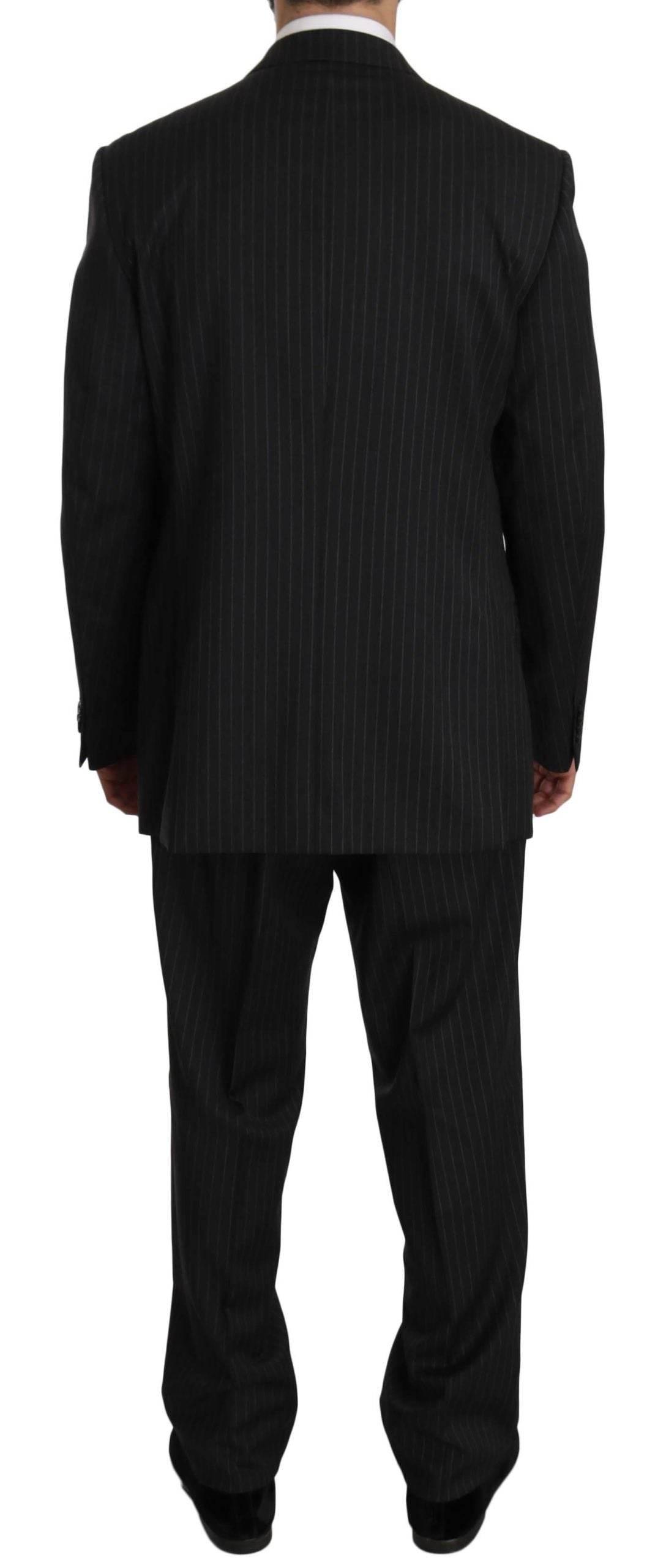 Z ZEGNA Black Striped Two Piece 3 Button 100% Wool Suit - Hilstor