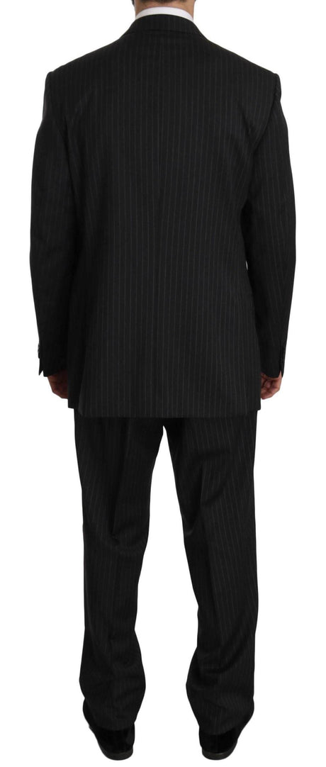 Z ZEGNA Black Striped Two Piece 3 Button 100% Wool Suit - Hilstor