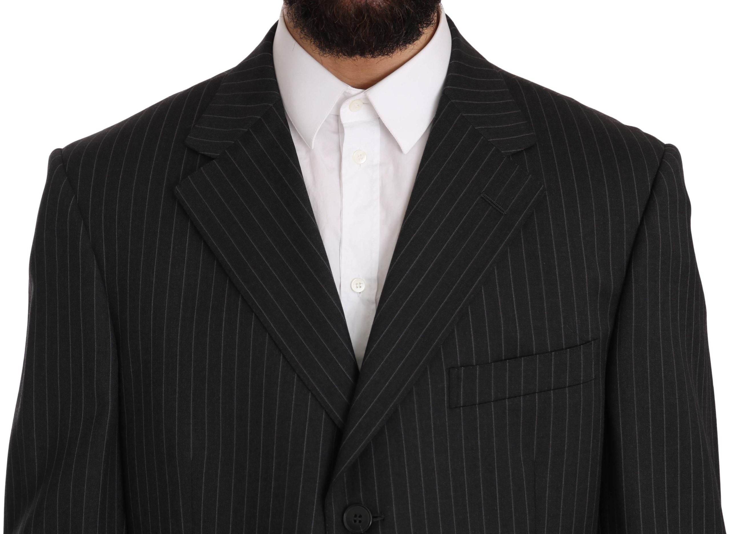 Z ZEGNA Black Striped Two Piece 3 Button 100% Wool Suit - Hilstor