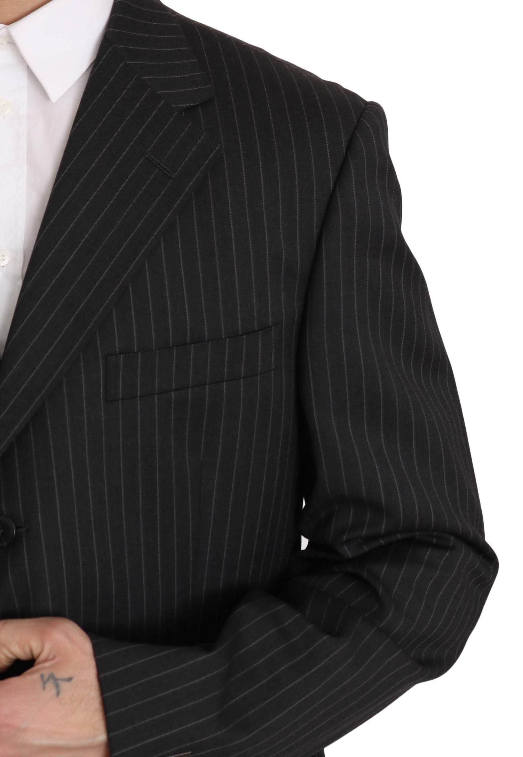 Z ZEGNA Black Striped Two Piece 3 Button 100% Wool Suit - Hilstor