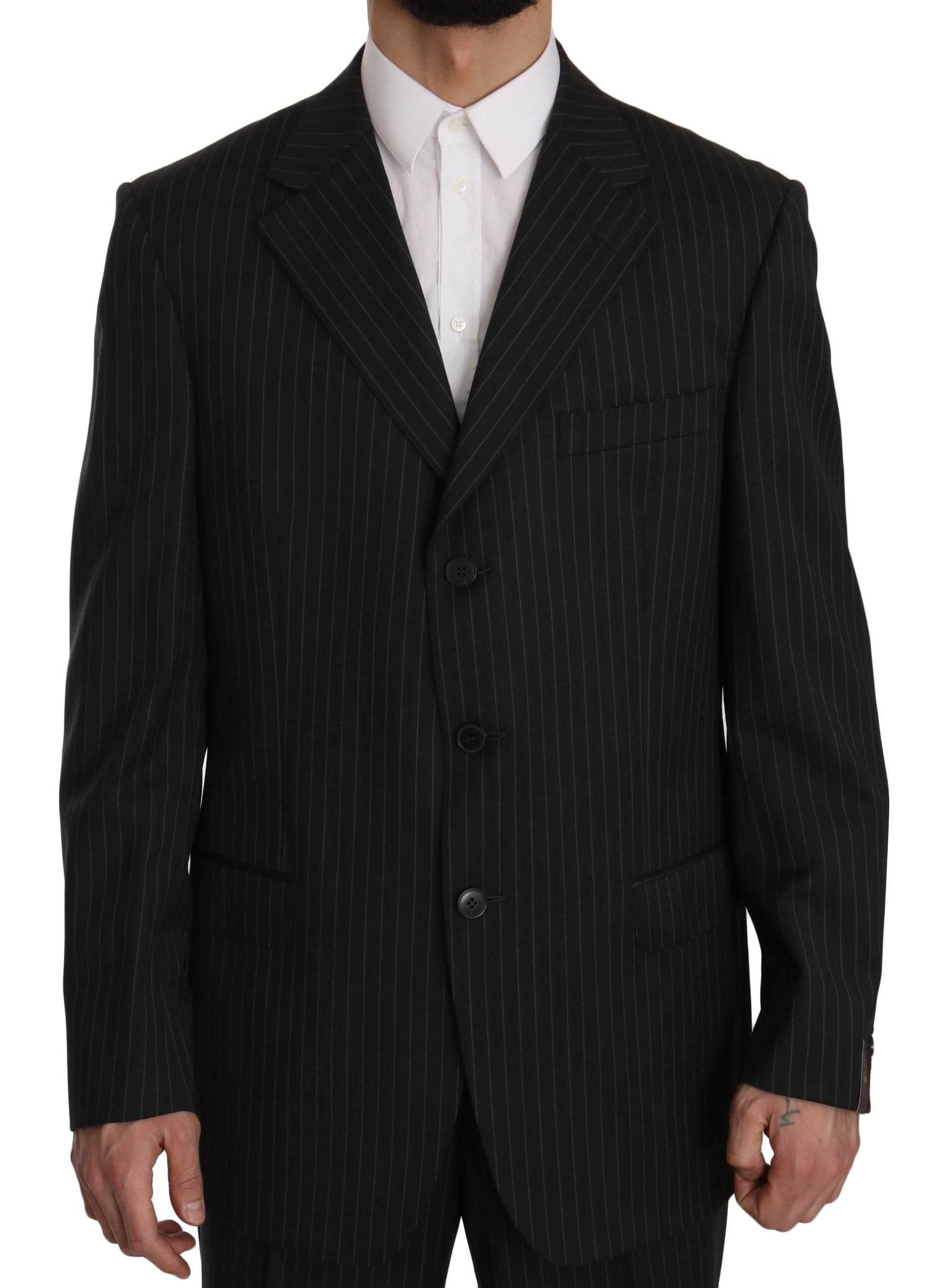 Z ZEGNA Black Striped Two Piece 3 Button 100% Wool Suit - Hilstor