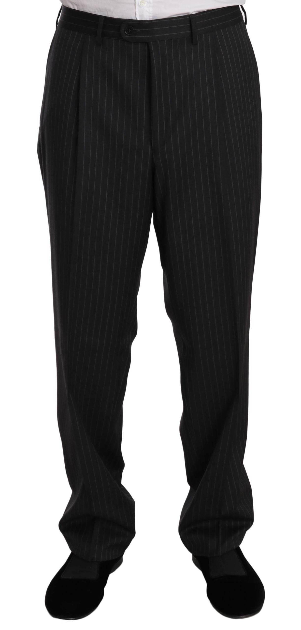 Z ZEGNA Black Striped Two Piece 3 Button 100% Wool Suit - Hilstor