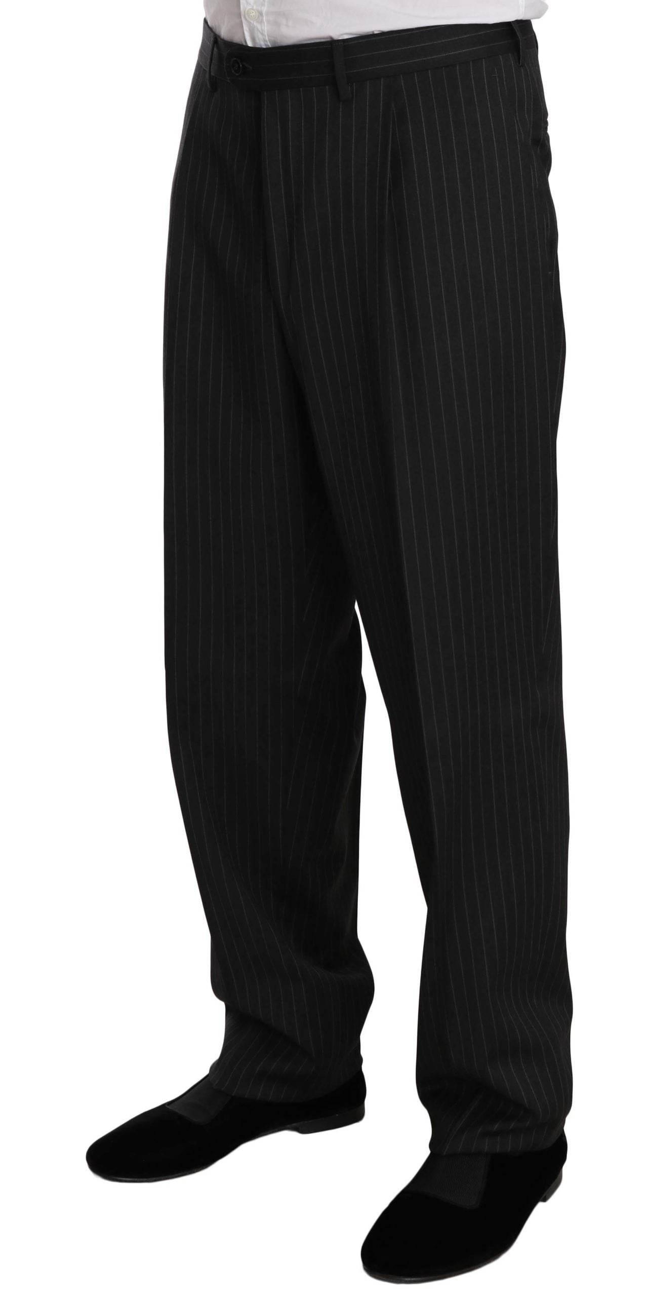 Z ZEGNA Black Striped Two Piece 3 Button 100% Wool Suit - Hilstor