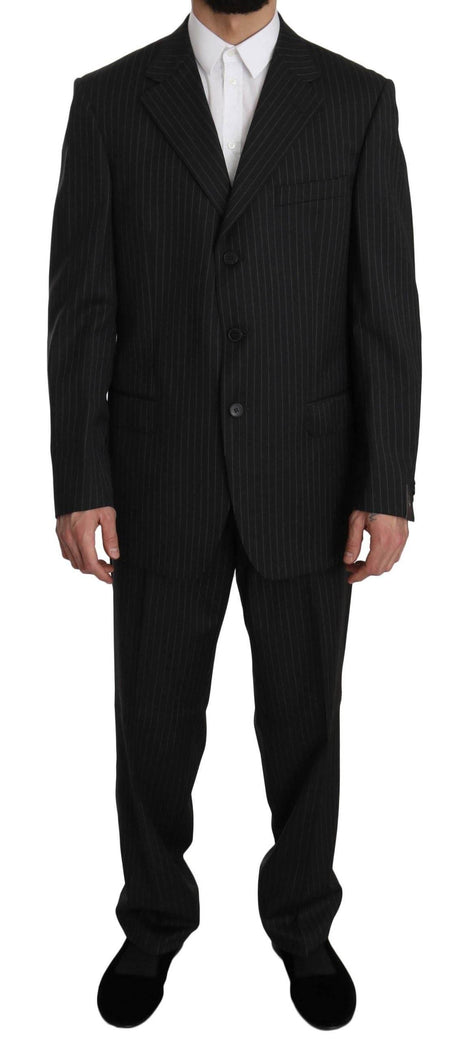 Z ZEGNA Black Striped Two Piece 3 Button 100% Wool Suit - Hilstor