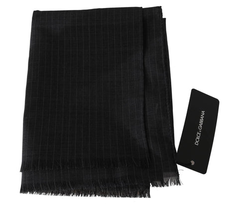 Dolce & Gabbana Gray 100% Wool Striped Pattern Wrap Scarf - Hilstor