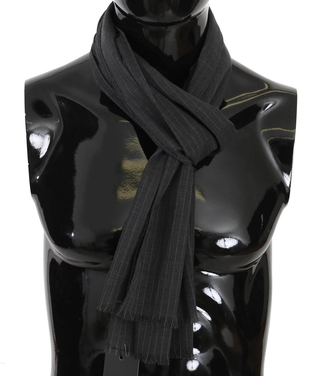 Dolce & Gabbana Gray 100% Wool Striped Pattern Wrap Scarf - Hilstor