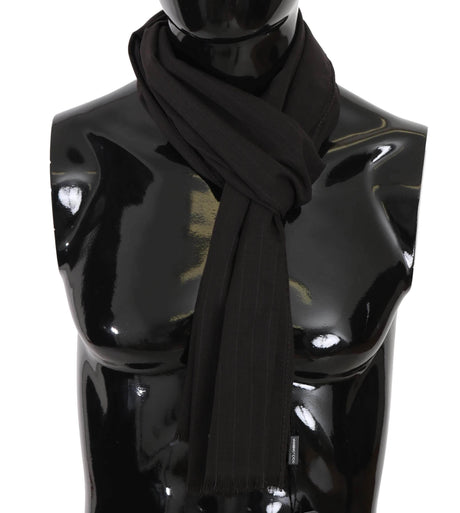 Dolce & Gabbana Dark Gray Virgin Wool Striped Pattern Wrap Scarf - Hilstor