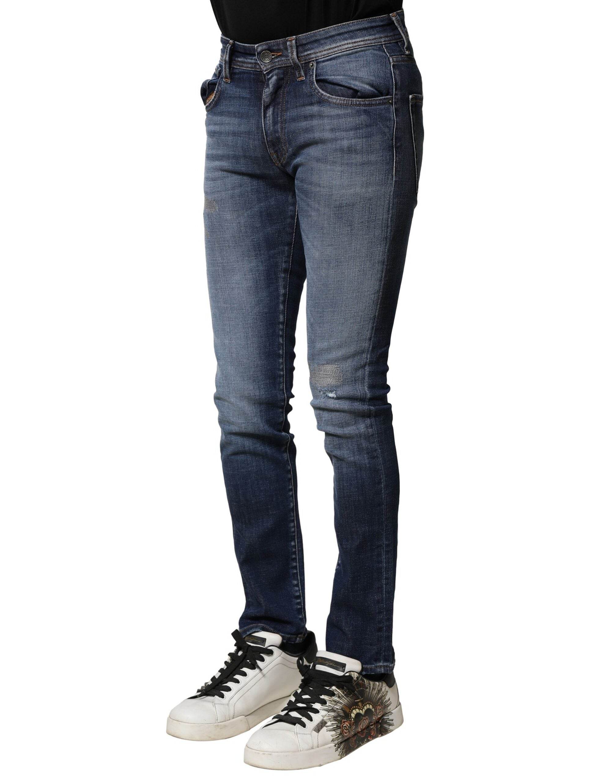 Dolce & Gabbana Blue Washed Cotton Slim Fit Men Denim Jeans - Hilstor