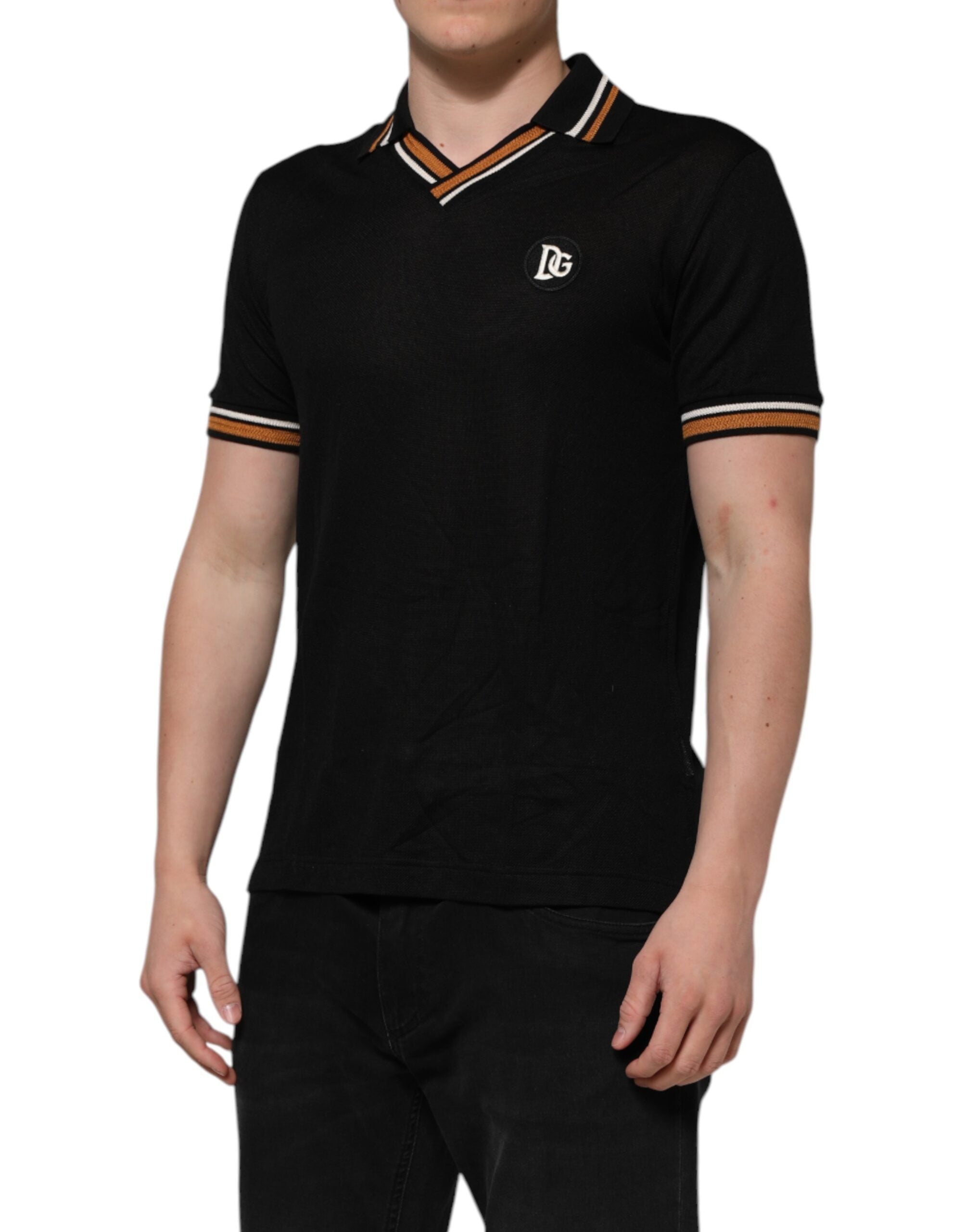 Dolce &amp; Gabbana Sort DG Silke V-hals Krave Herre Polo T-shirt