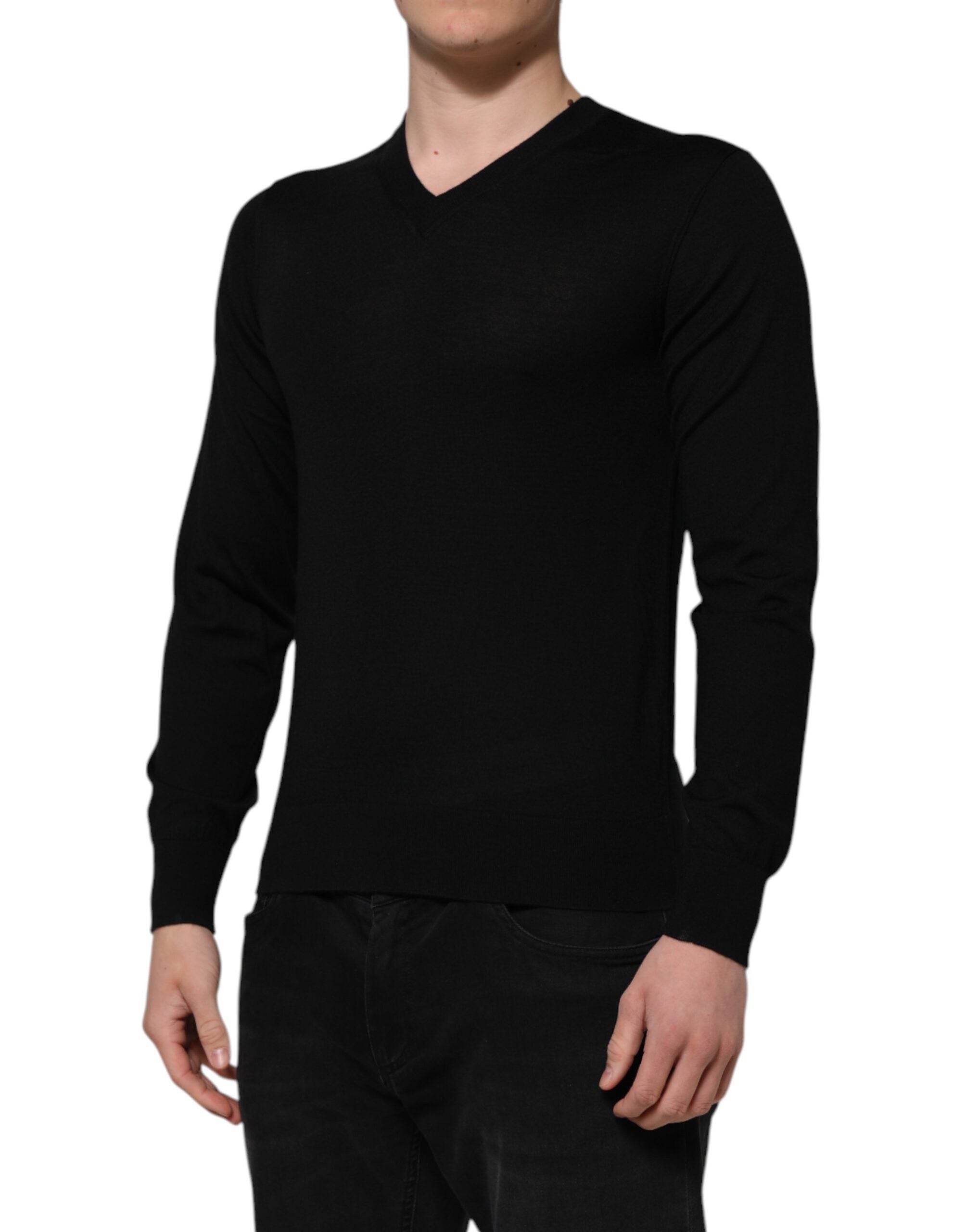 Dolce & Gabbana Black Cashmere V-Neck Long Sleeves T-shirt - Hilstor