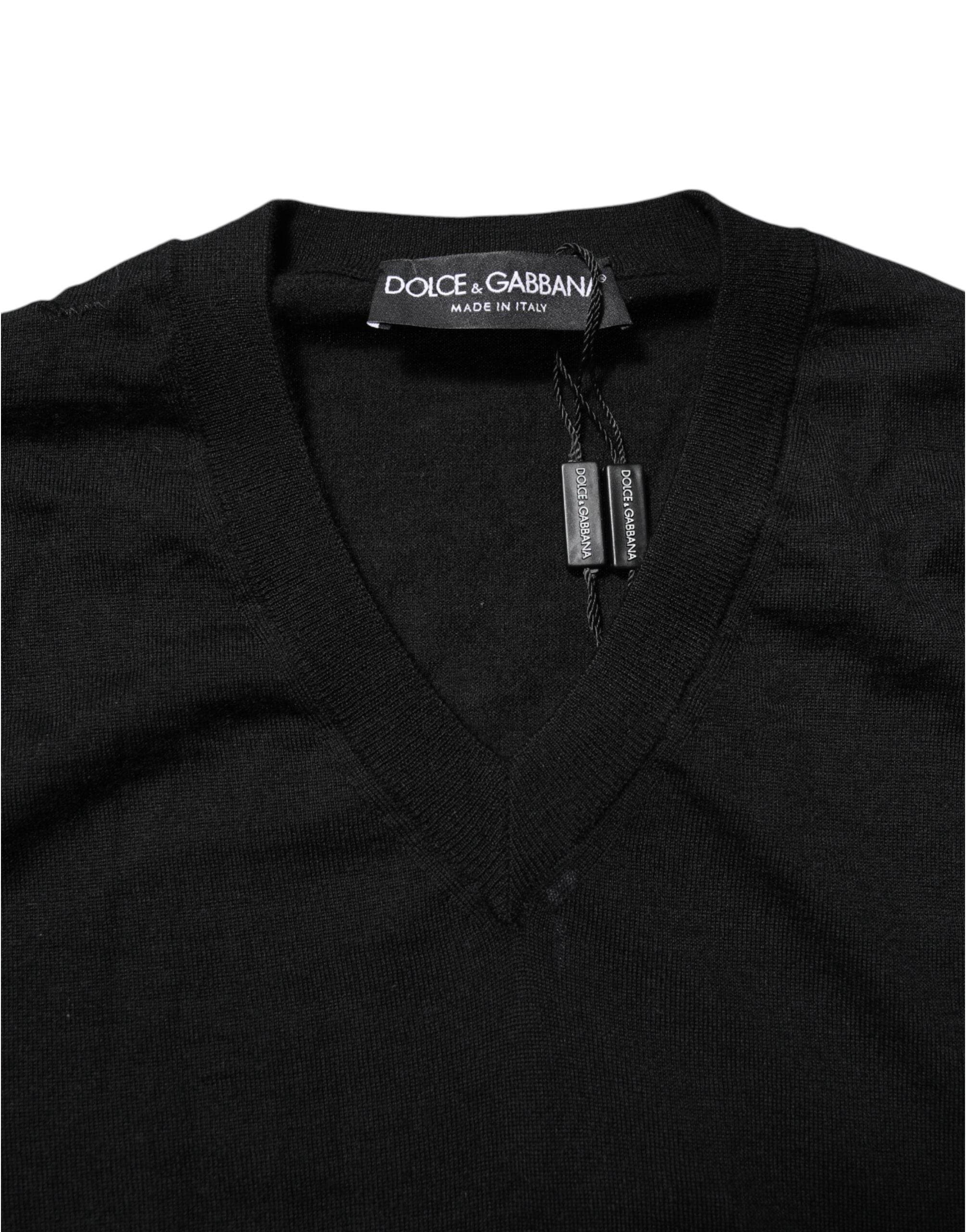 Dolce & Gabbana Black Cashmere V-Neck Long Sleeves T-shirt - Hilstor