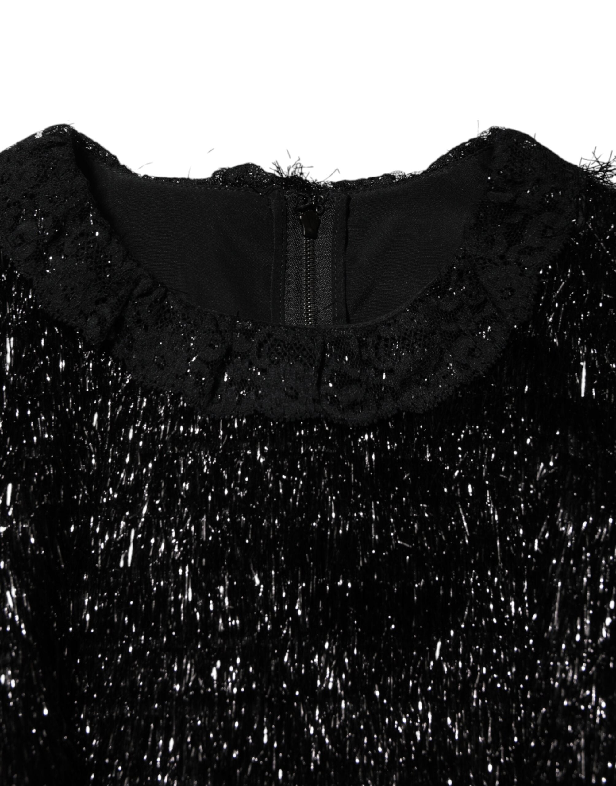 Dolce &amp; Gabbana Metallic Sort Polyester A-formet Midikjole
